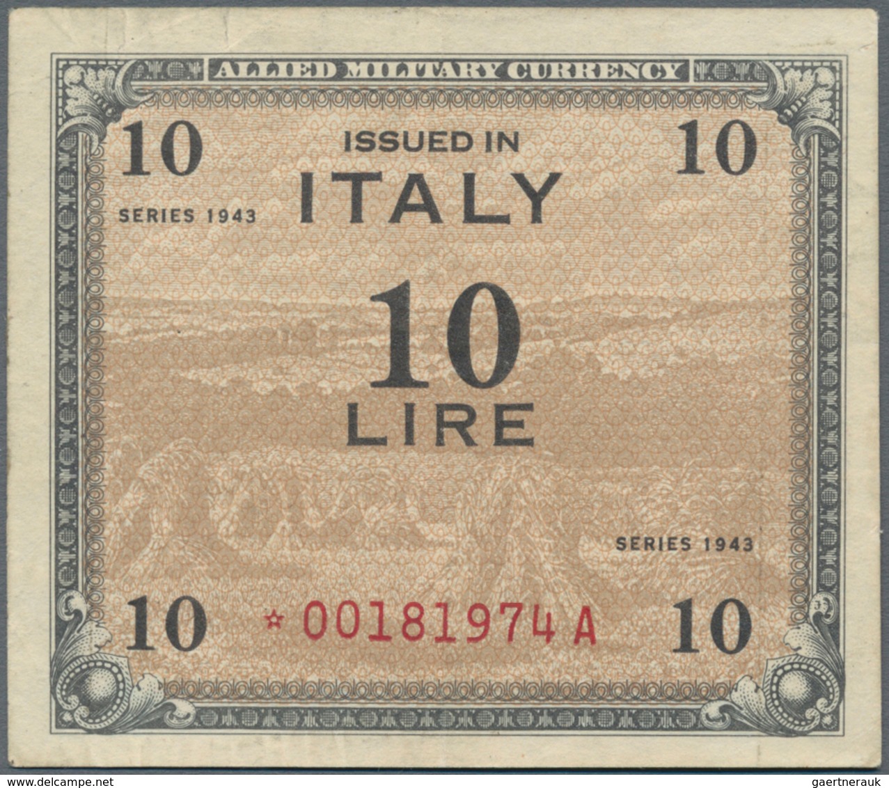 Italy / Italien: 10 Lire Allied Military Currency Series 1943 With Letter "F", P.M13ar REPLACEMENT N - Sonstige & Ohne Zuordnung