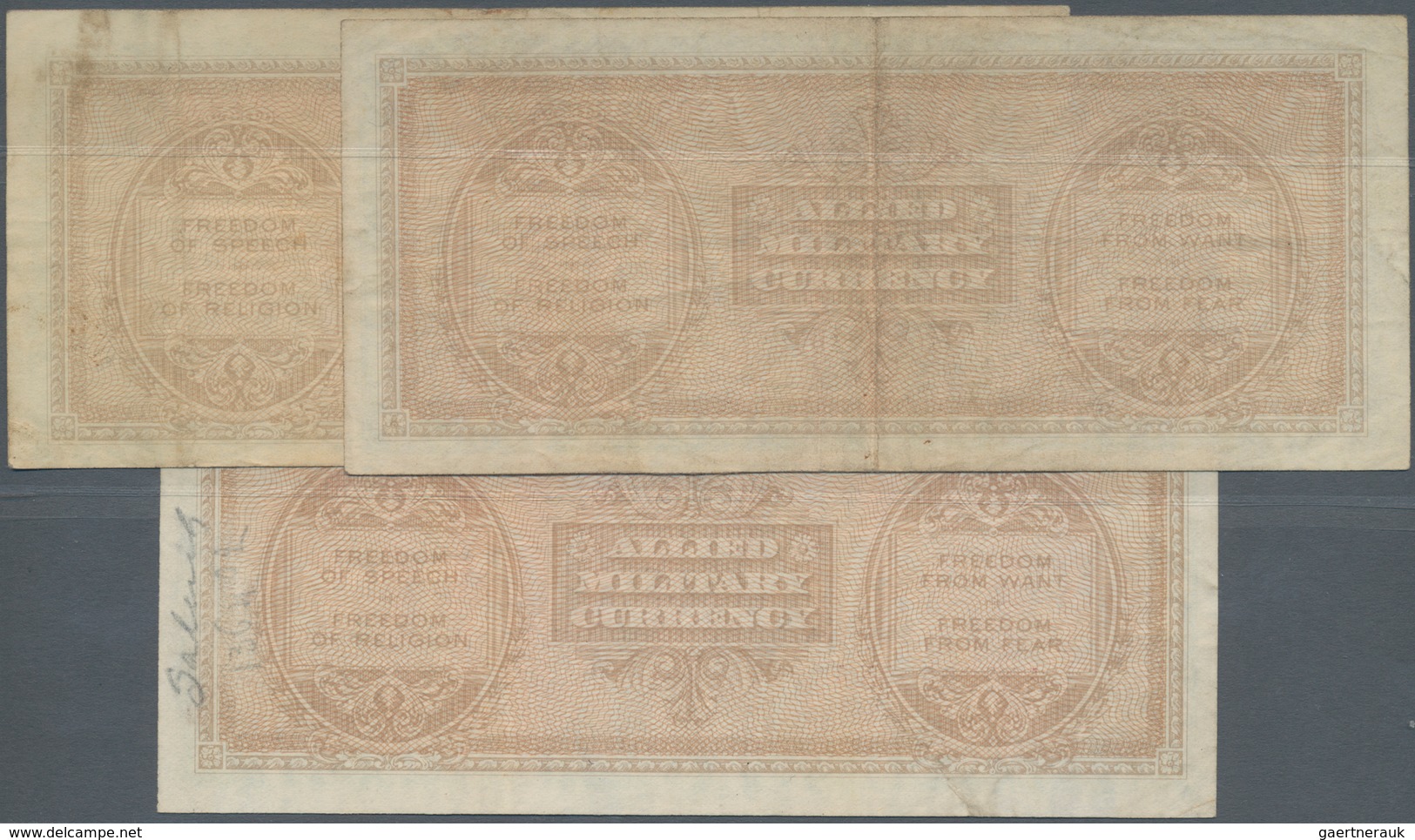 Italy / Italien: Lot With 3 Banknotes 500 Lire AMC (XF) And Two Times 1000 Lire Series 1943A (F/F+), - Andere & Zonder Classificatie