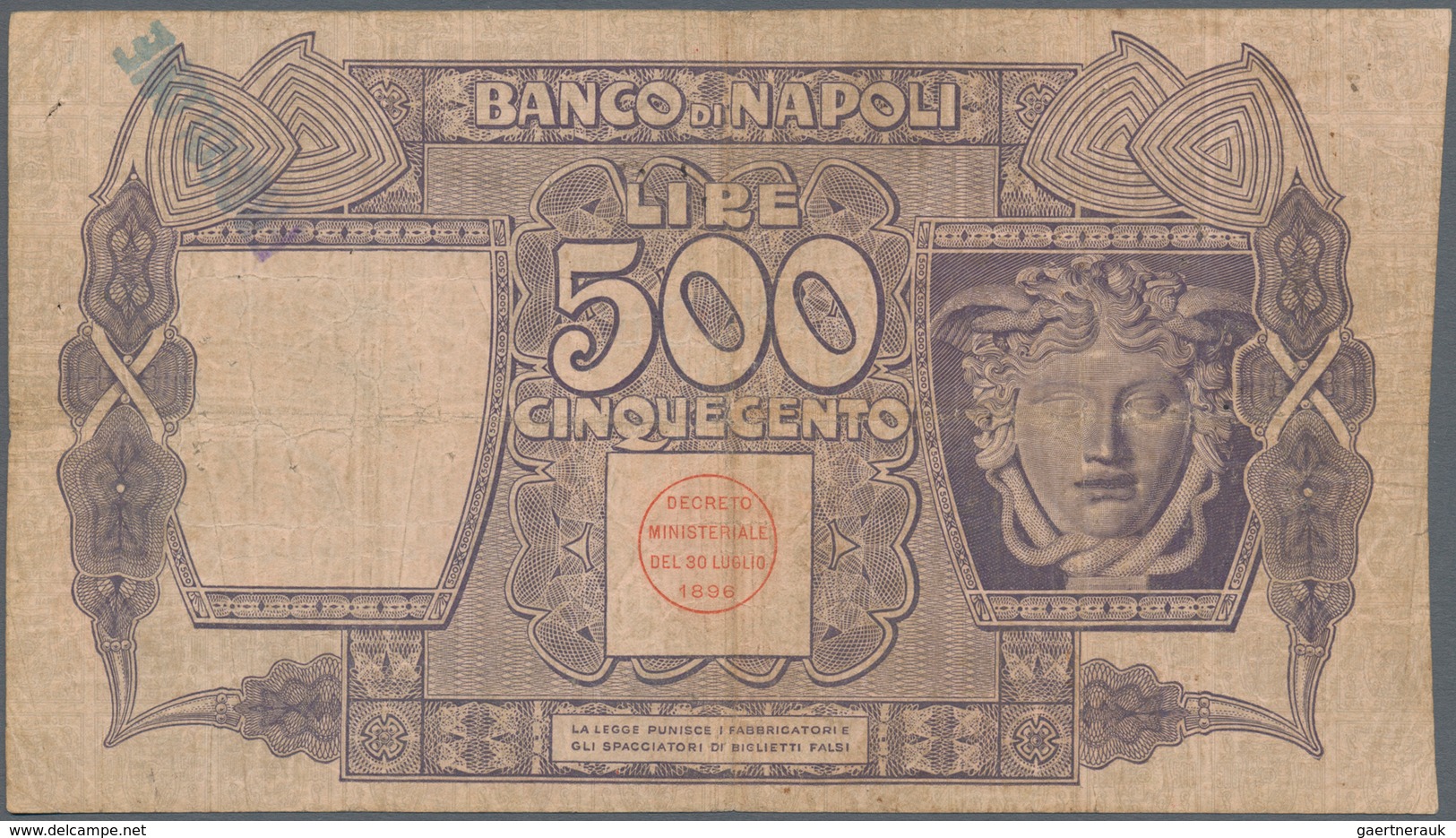 Italy / Italien: Set 3 Pcs 500 Lire 1919 "Banco Di Napoli" P. S858, All Used With Light Folds In Pap - Sonstige & Ohne Zuordnung