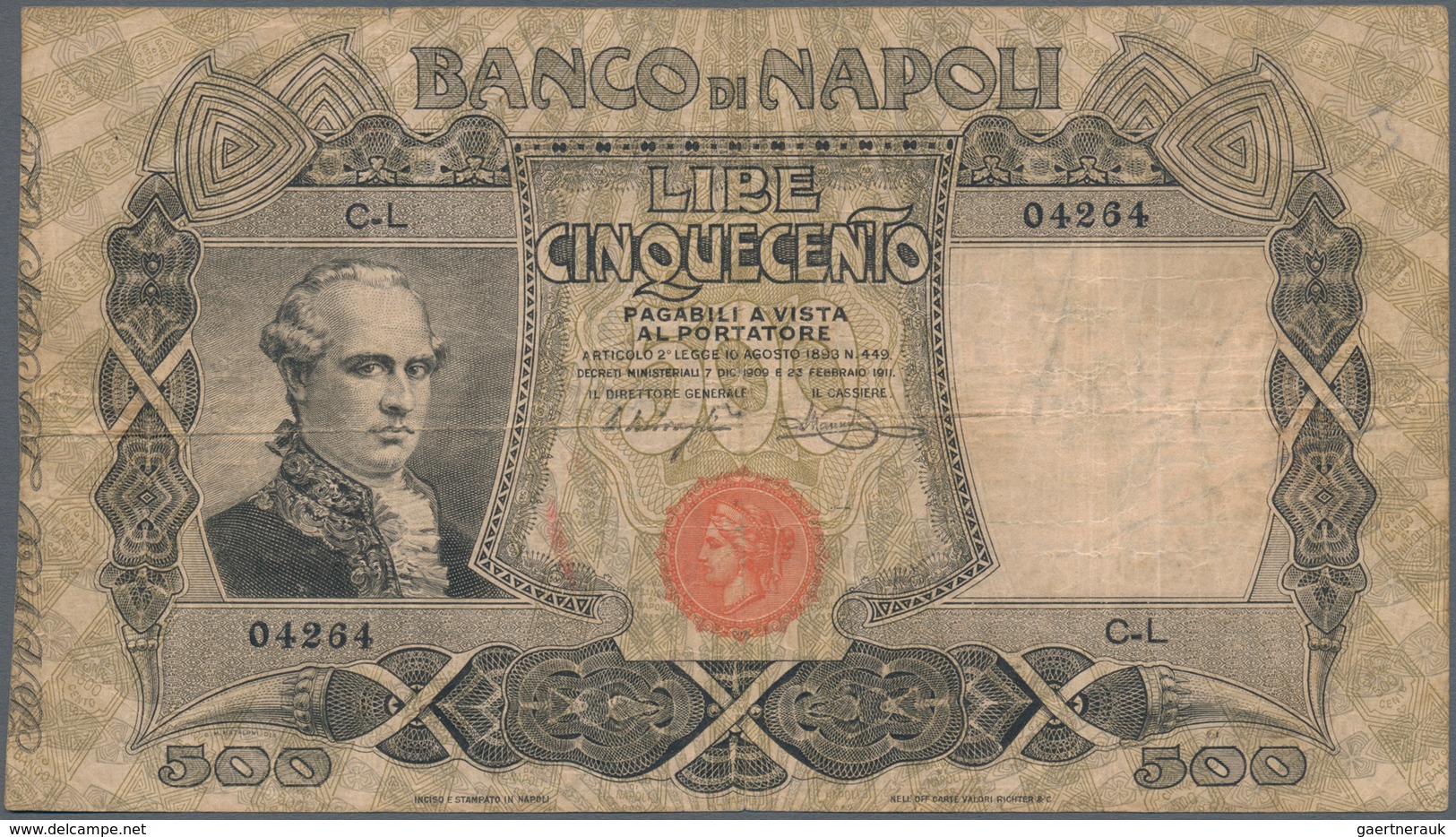 Italy / Italien: Set 3 Pcs 500 Lire 1919 "Banco Di Napoli" P. S858, All Used With Light Folds In Pap - Sonstige & Ohne Zuordnung