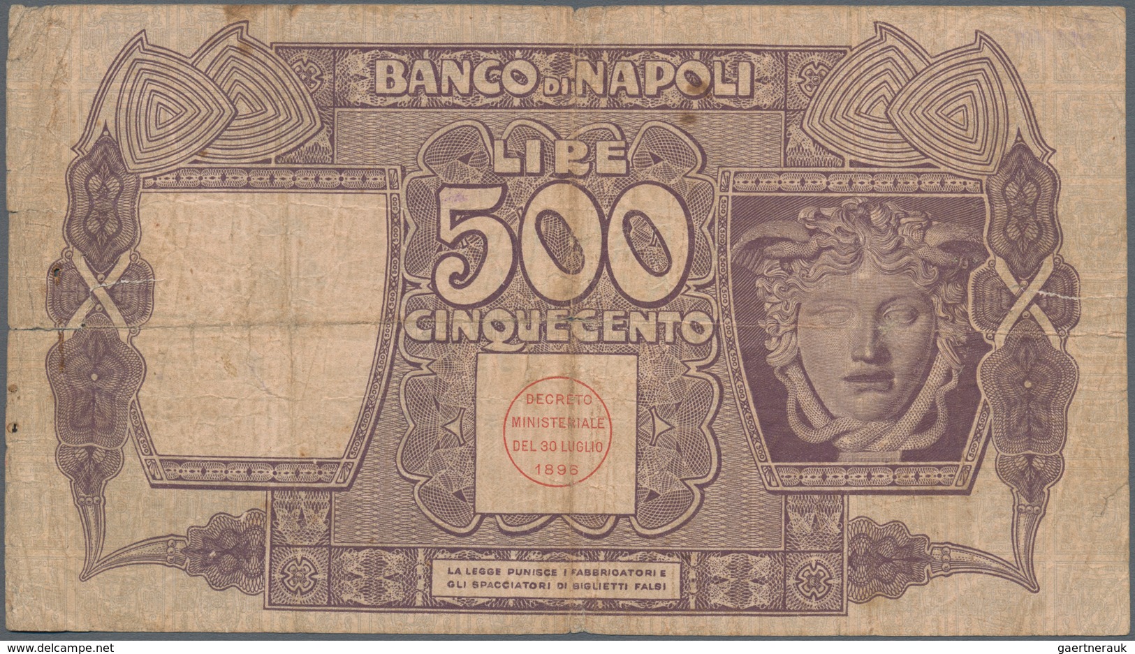 Italy / Italien: Set 3 Pcs 500 Lire 1919 "Banco Di Napoli" P. S858, All Used With Light Folds In Pap - Andere & Zonder Classificatie