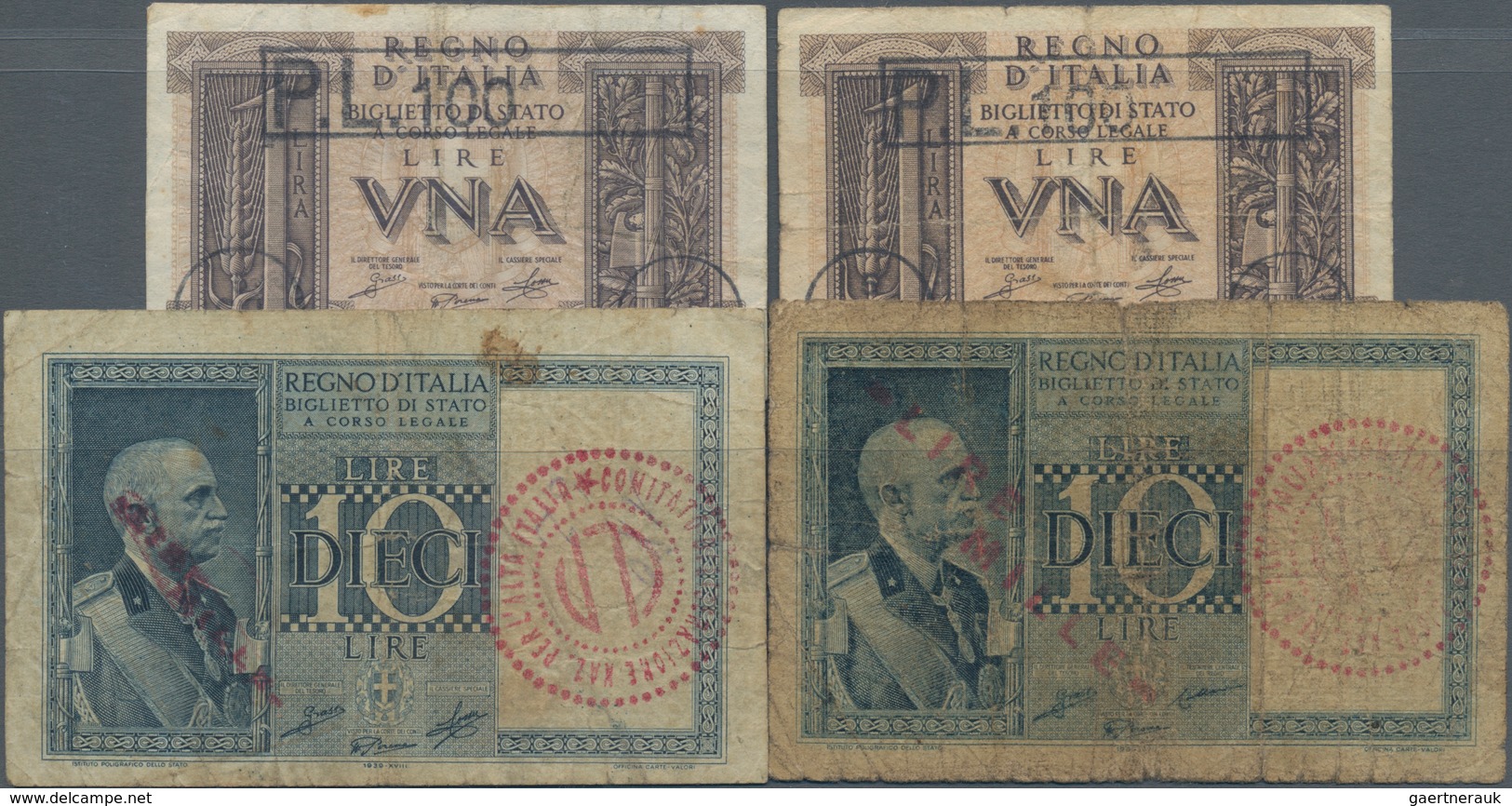 Italy / Italien: Set With 4 Banknotes Comprising A Pair Of The 100 Lire On 1 Lire Liguria Freedom Co - Otros & Sin Clasificación