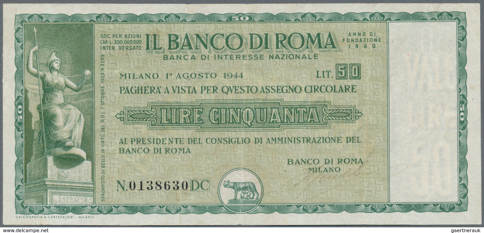 Italy / Italien: Rare Assignat "Il Banco Di Roma" 50 Lire 1944 With Watermark On Security Paper, Lig - Otros & Sin Clasificación