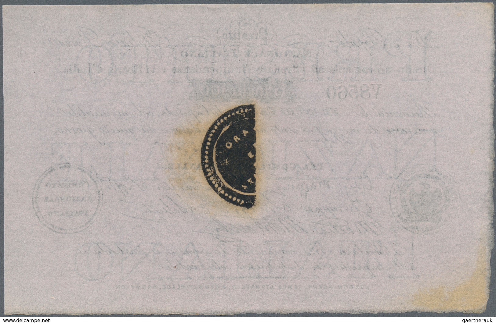Italy / Italien: Rare "Prestito Nazionale Italiano" 100 Franchi 185x Remainder P. NL, Half Stamp On - Otros & Sin Clasificación
