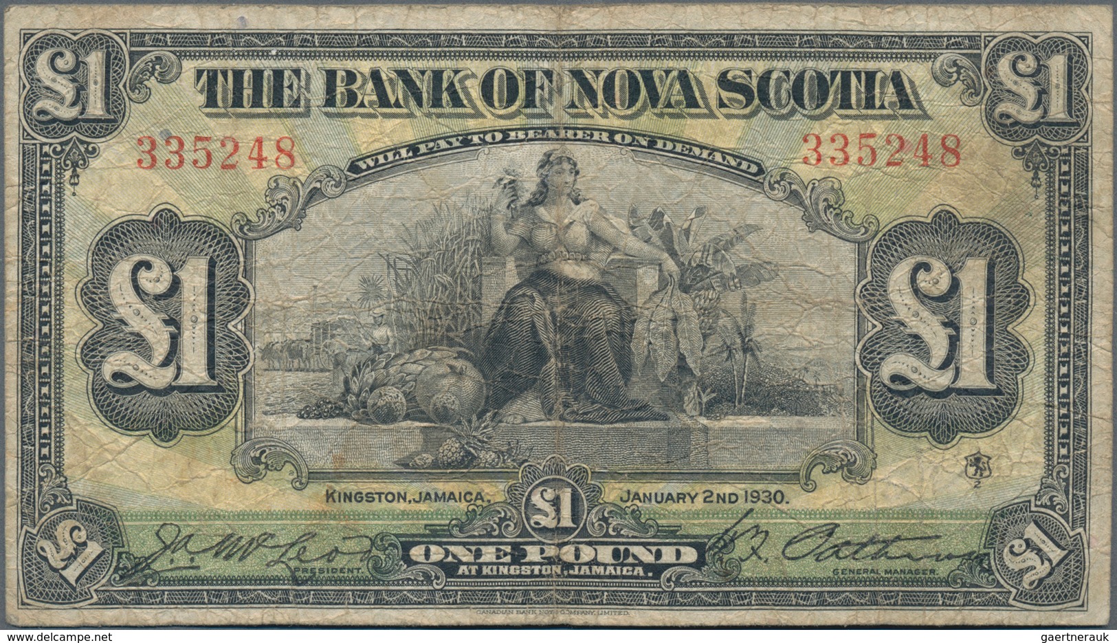 Jamaica:  Jamaica, The Bank Of Nova Scotia 1 Pound 1930, P.S139, Very Rare As An Issued Note, Still - Jamaica