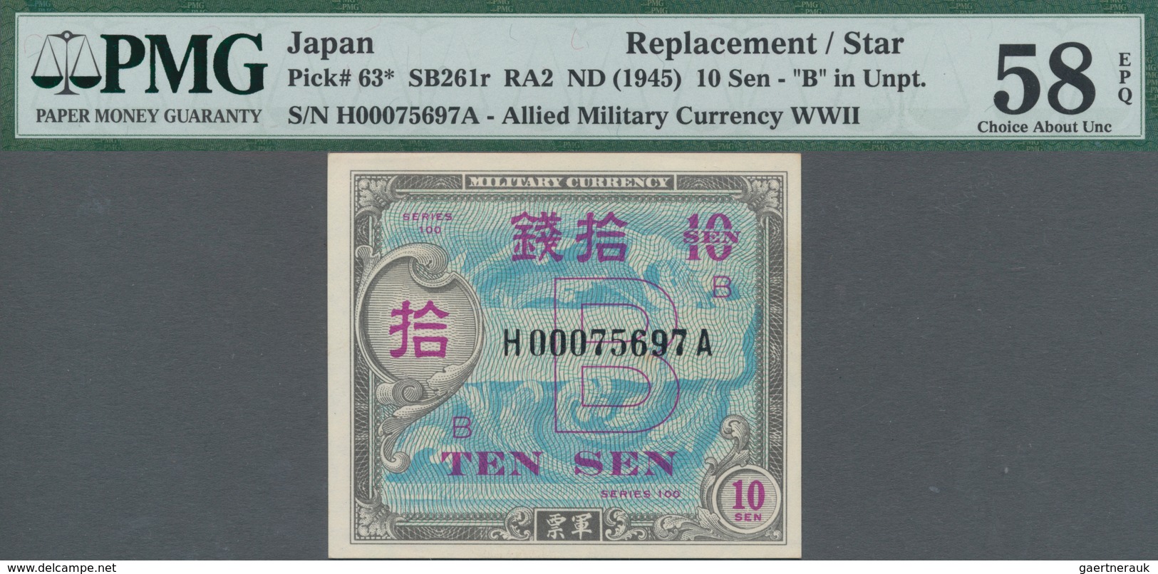 Japan: Pair Of The 10 Sen Allied Military Currency WW II ND(1945), REPLACEMENT Notes With Prefix "H" - Japan