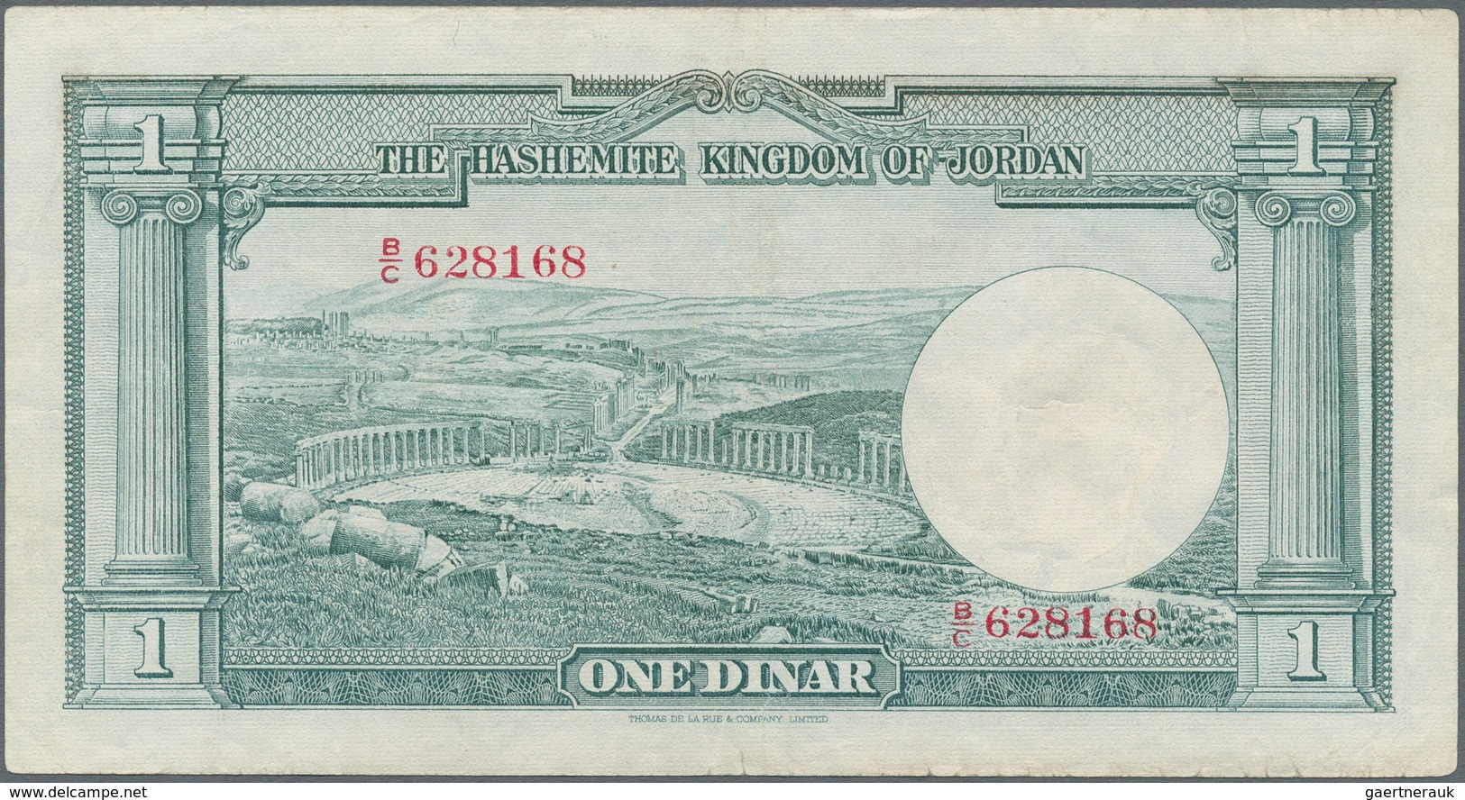 Jordan / Jordanien: 1 Dinar L.1949 (1952), P.6, Still Nice Note With Strong Paper, Probably Pressed - Jordania