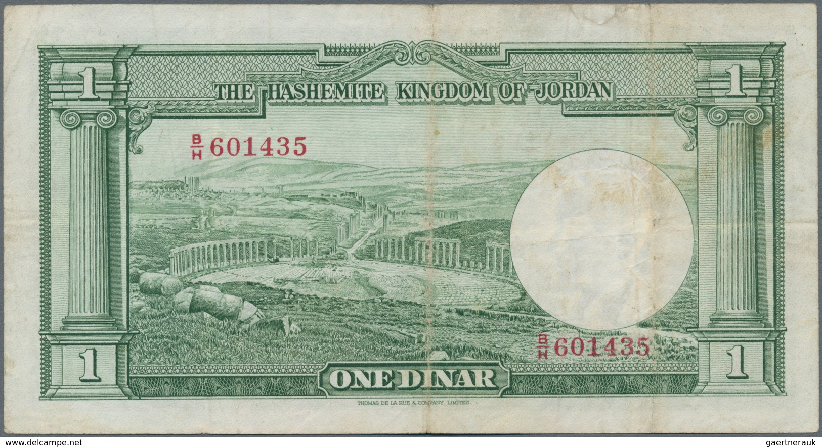 Jordan / Jordanien: The Hashemite Kingdom Of Jordan 1 Dinar L.1949, P.6a, Still Nice With A Few Fold - Jordanië