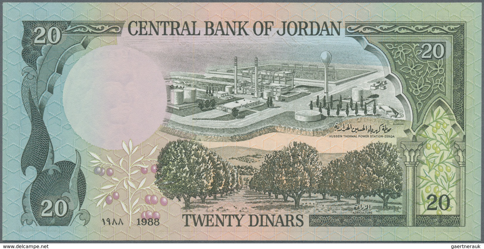 Jordan / Jordanien: Pair With 5 Dinars ND(1960’s) P.15b (UNC) And 20 Dinars ND(1988) P.21c (UNC). (2 - Jordanien