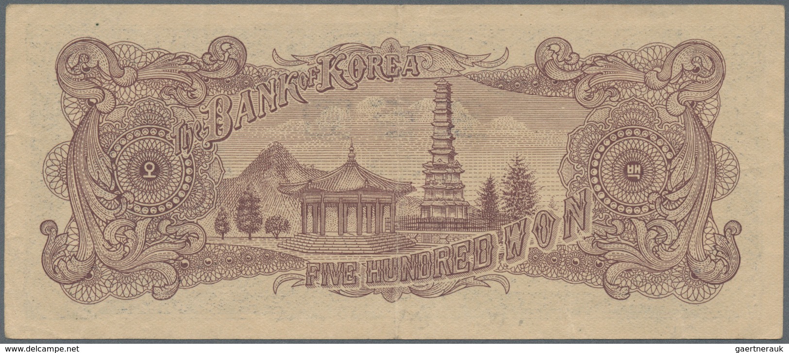 Korea: Bank Of Korea 500 Won ND(1952), P.9, Great Condition With A Strong Fold At Center And Some Ot - Corea Del Sur