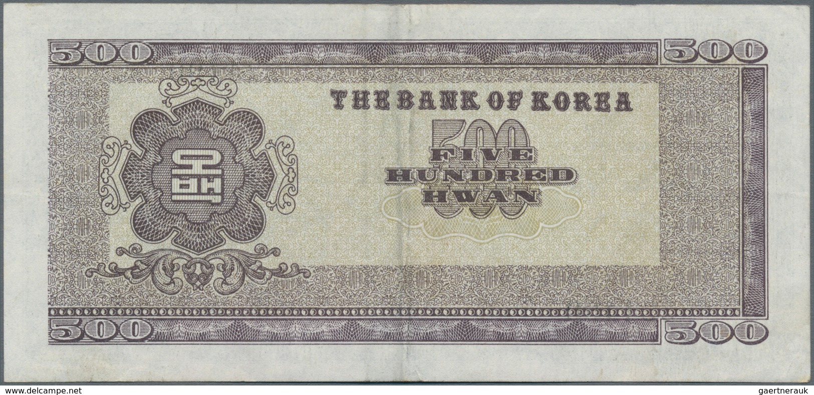 Korea: 500 Hwan 4291 (1958), P.24, Still Crisp Paper, With Two Stronger Center Folds. Condition: VF - Korea, Zuid