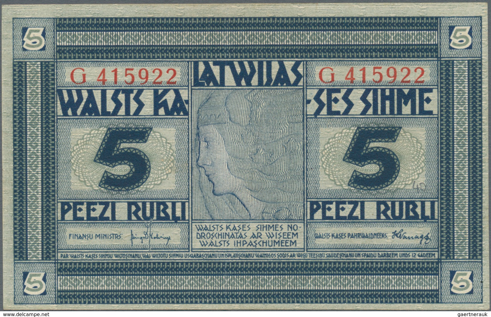 Latvia / Lettland: Latwijas Walsts Kaşes 5 Rubli 1919, P.3f, Great Original Shape And Bright Colors - Letonia