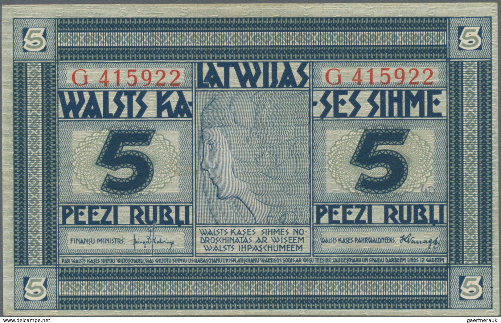 Latvia / Lettland: Latwijas Walsts Kaşes 5 Rubli 1919, P.3f, Great Original Shape And Bright Colors - Letland