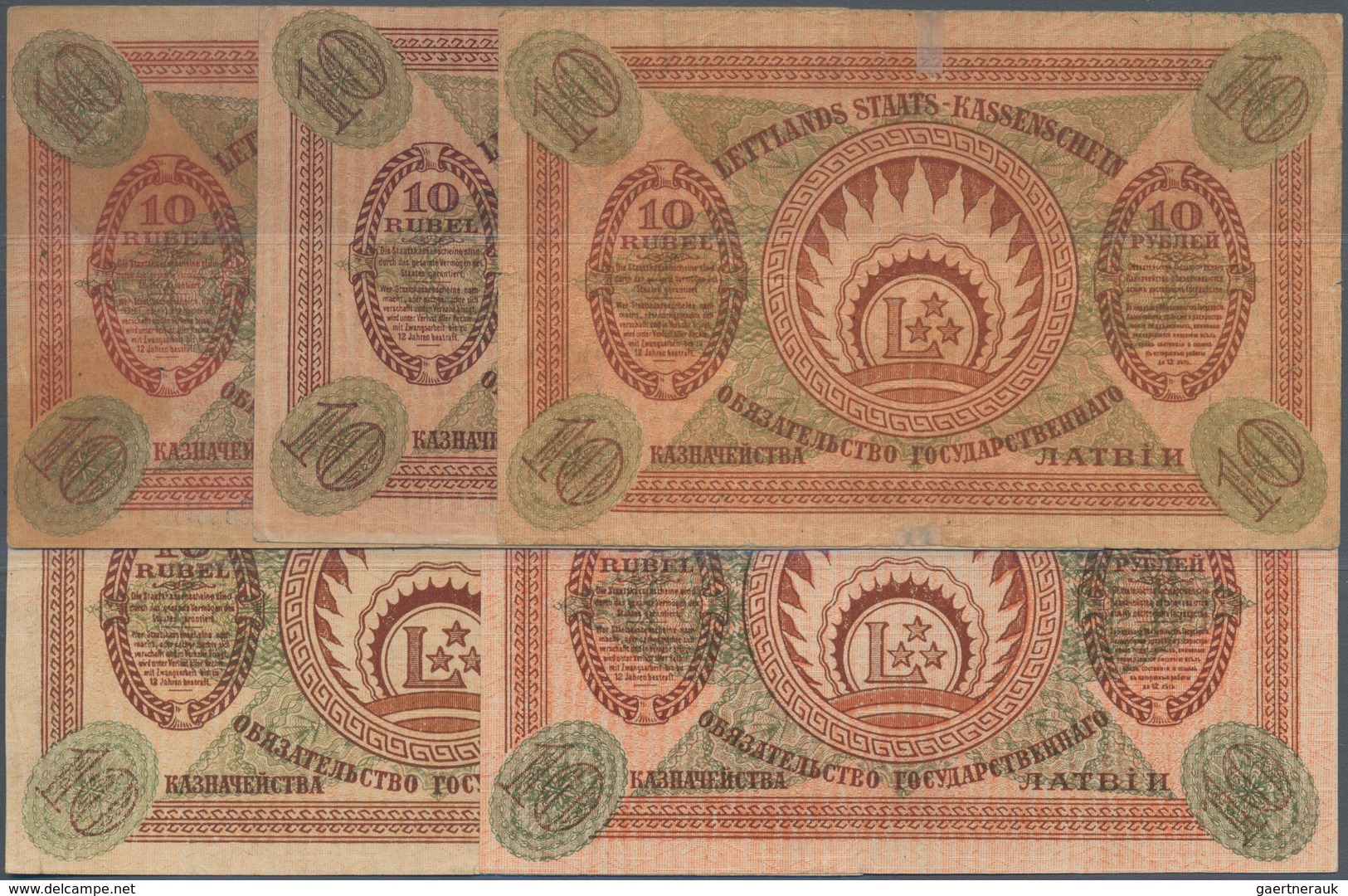 Latvia / Lettland: Very Nice Set With 5 Banknotes 10 Rubli Containg 10 Rubli With "Serija Bb232040" - Letonia