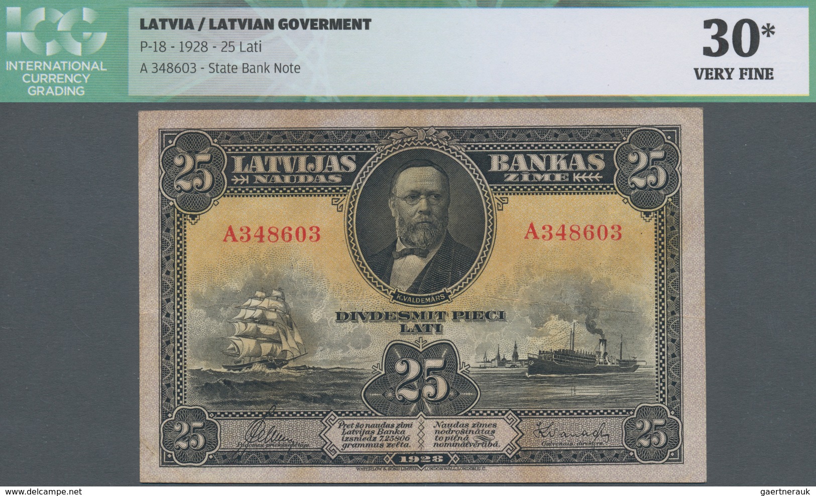 Latvia / Lettland: 25 Latu 1928 P. 18, Series A, Sign. Kalnings, Yellowing Stains On Reverse, Light - Lettland