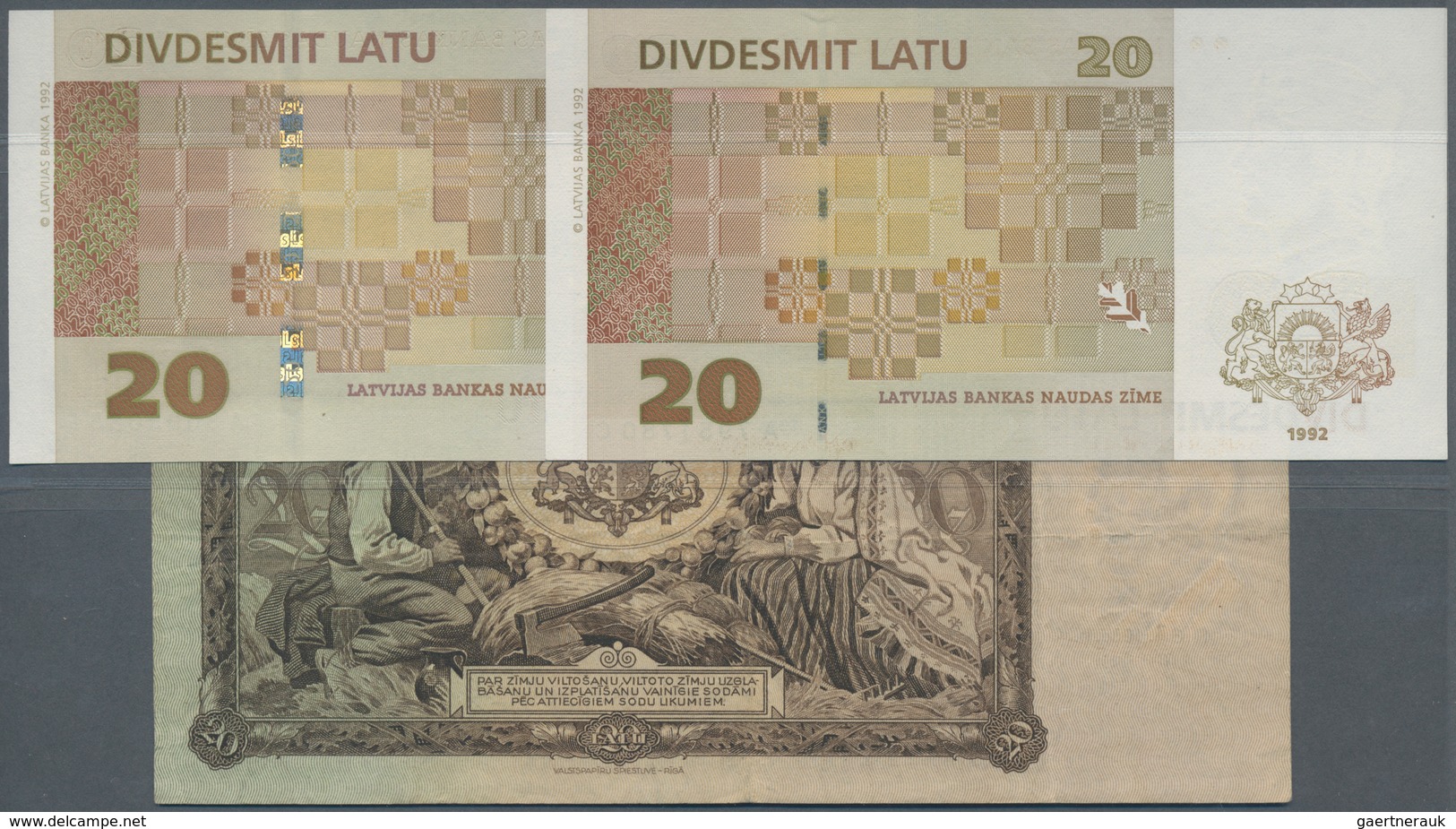 Latvia / Lettland: Set With 3 Banknotes 20 Latu 1935 P.30 (VF), 20 Latu 1992 P.45 (UNC) And 20 Latu - Letland