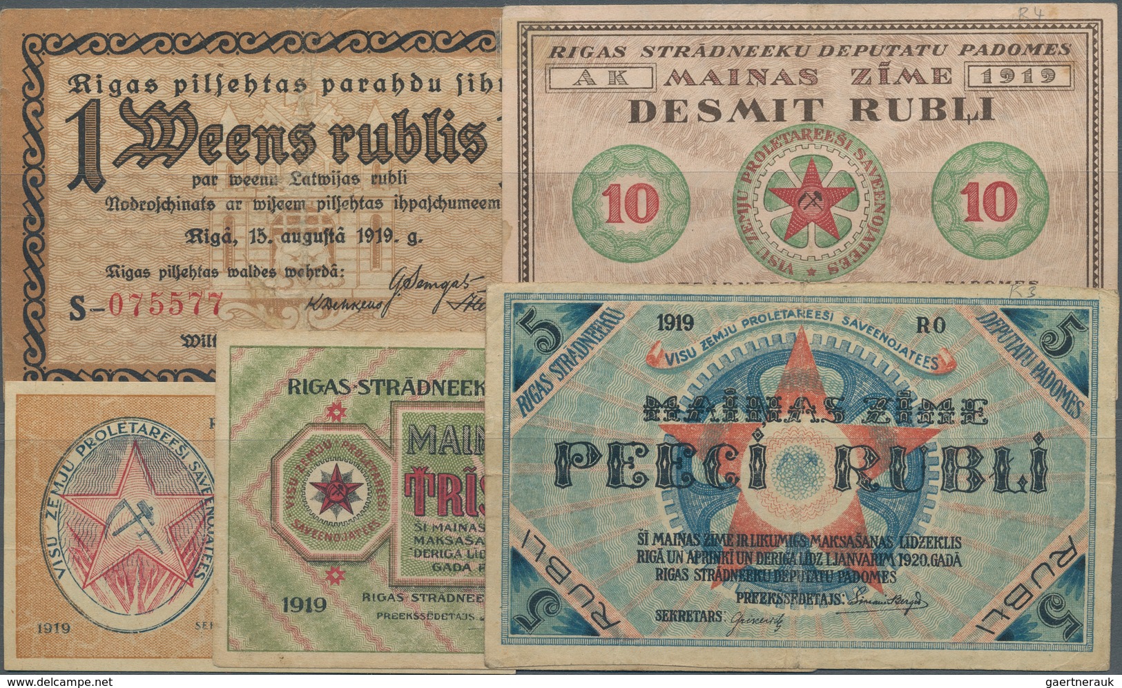 Latvia / Lettland: Set With 5 Notgeld Issues City Government Of Riga With 1 Rublis August 15th 1919 - Lettland