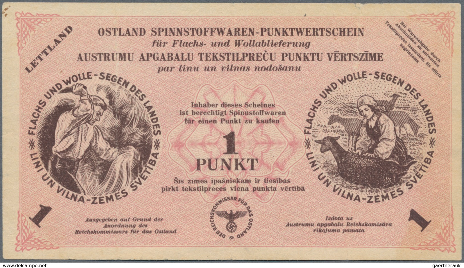 Latvia / Lettland: Ostland Spinnstoffwaren-Punktwertschein 1 And 3 Punkte Dated April 30th 1945, P.N - Letonia