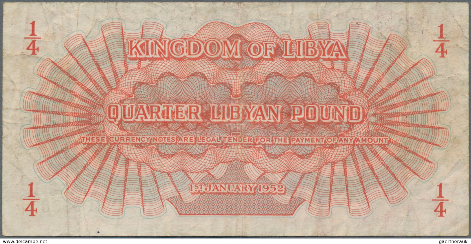 Libya / Libyen: Kingdom Of Libya 5 Piastres 1952, P.12, Lightly Toned Paper With Some Folds And Crea - Libia