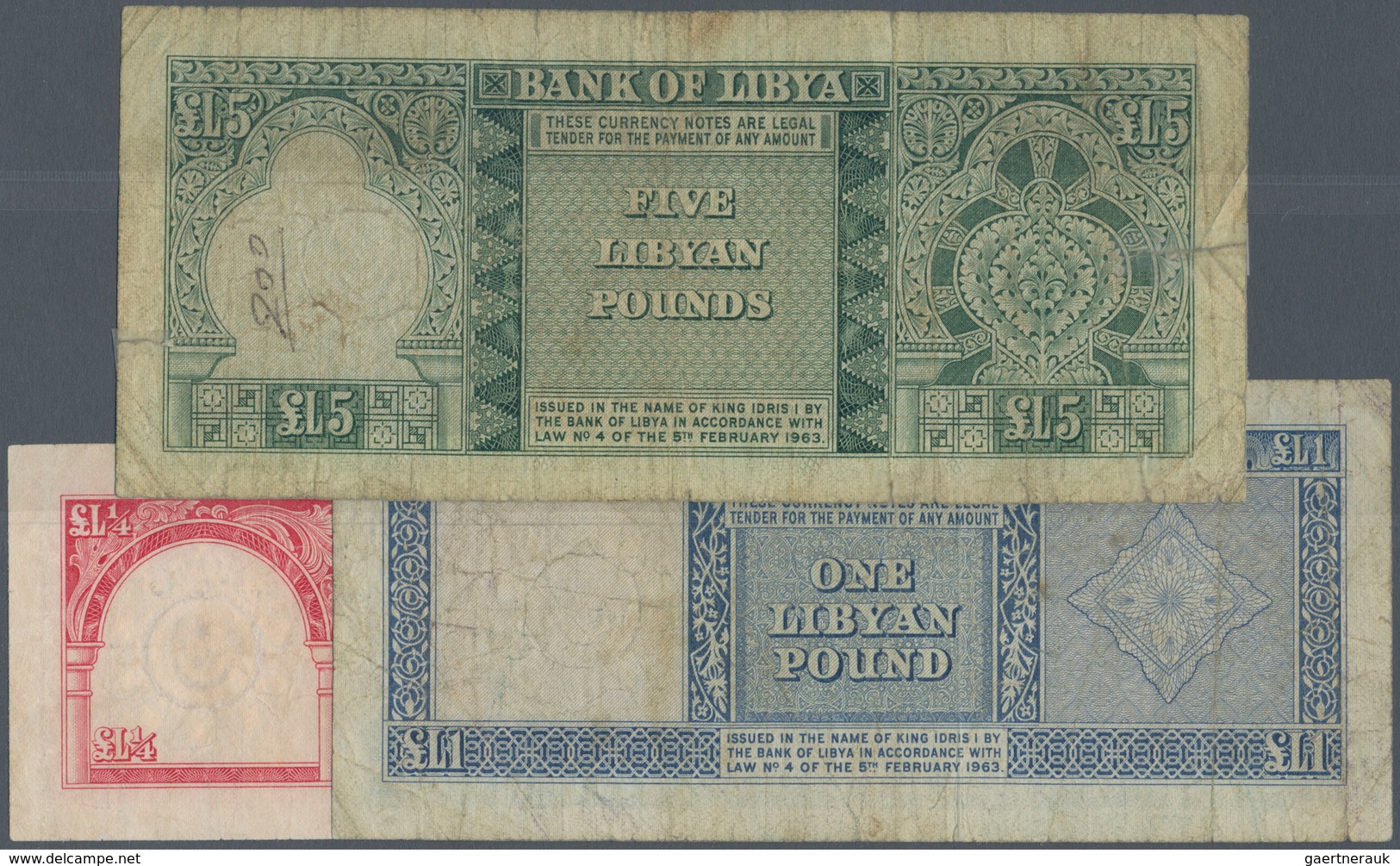 Libya / Libyen: Set Of 3 Banknotes Containing 1/4, 1 & 5 Pounds L.1963 P. 28, 30, 31, All Used With - Libië