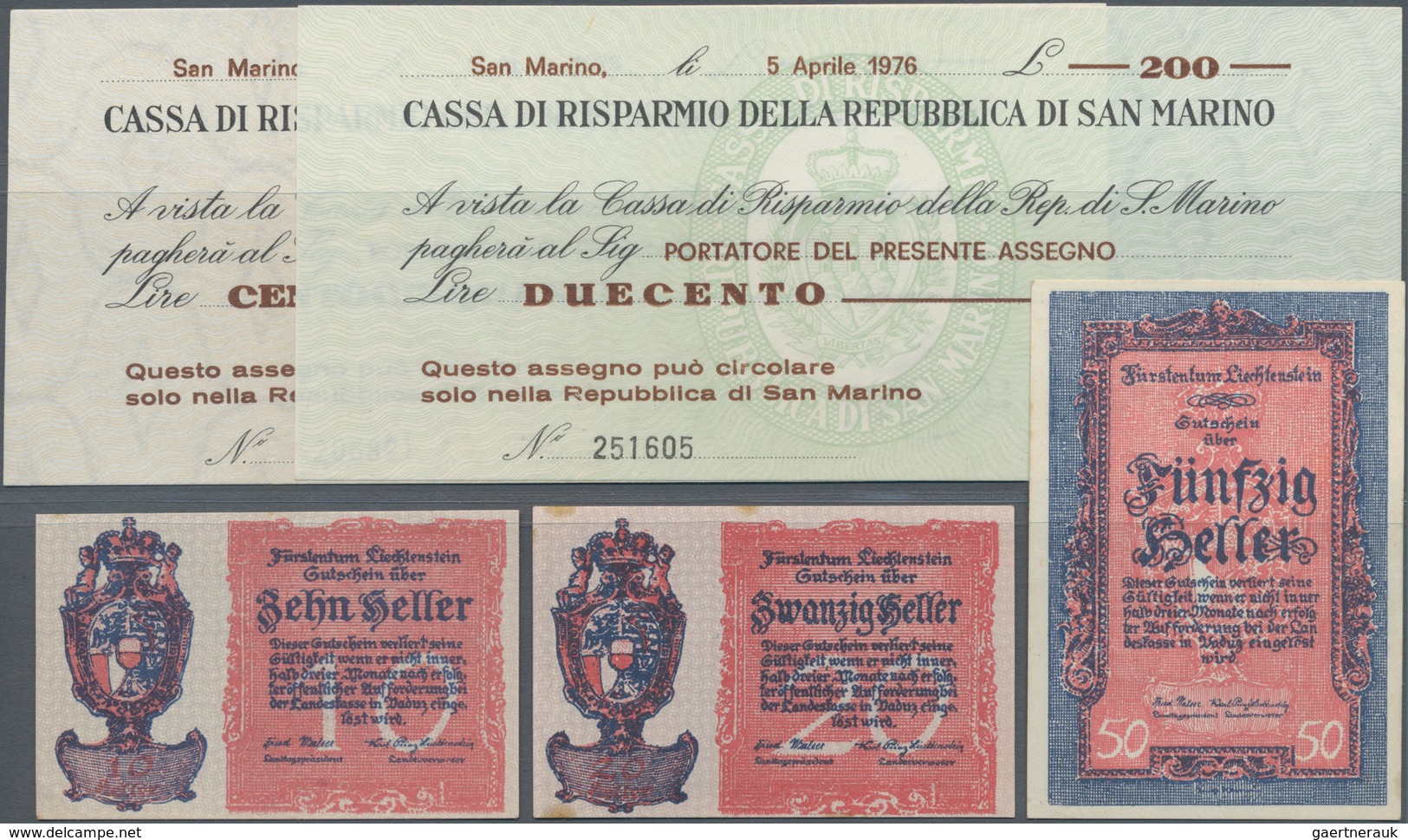 Liechtenstein: Nice Set With 5 Banknotes Including Liechtenstein 10, 20 And 50 Heller ND(1920), P.1, - Liechtenstein