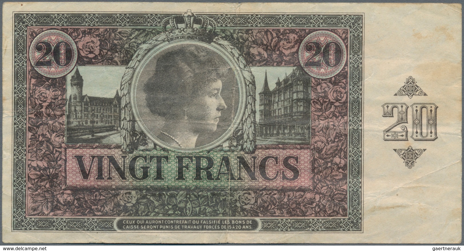 Luxembourg: 20 Francs ND(1926), P.35, Strong Center Fold, Some Other Minor Creases In The Paper And - Luxemburg