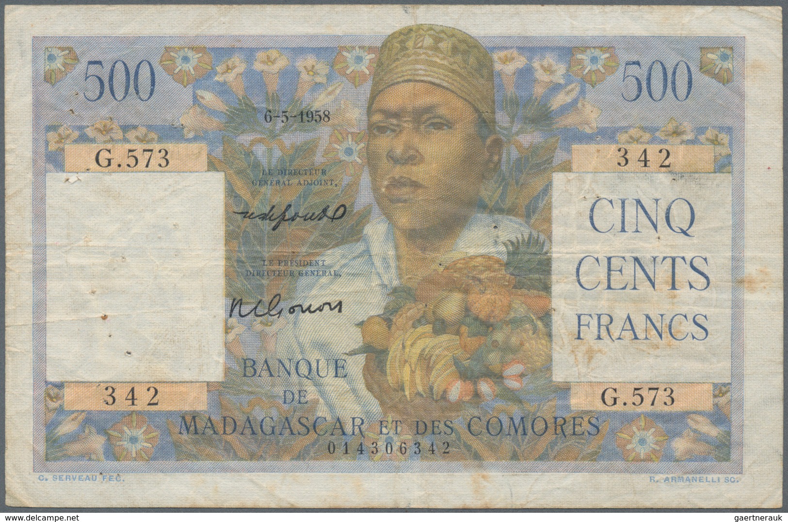 Madagascar: Banque De Madagascar Et Des Comores 500 Francs 1958, P.47, Great And Rare Note In Still - Madagascar
