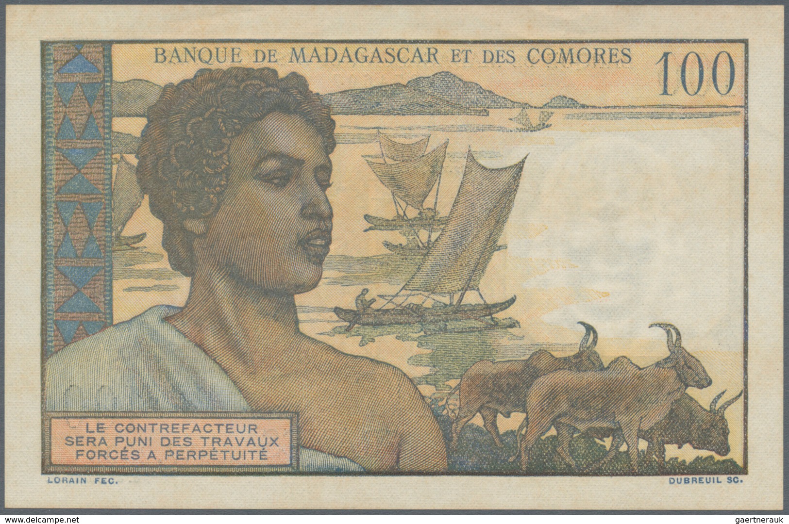 Madagascar: Set Of 2 Notes Madagascar / Comores Containing 500 Francs 1950 P. 47a, Used With Folds, - Madagaskar
