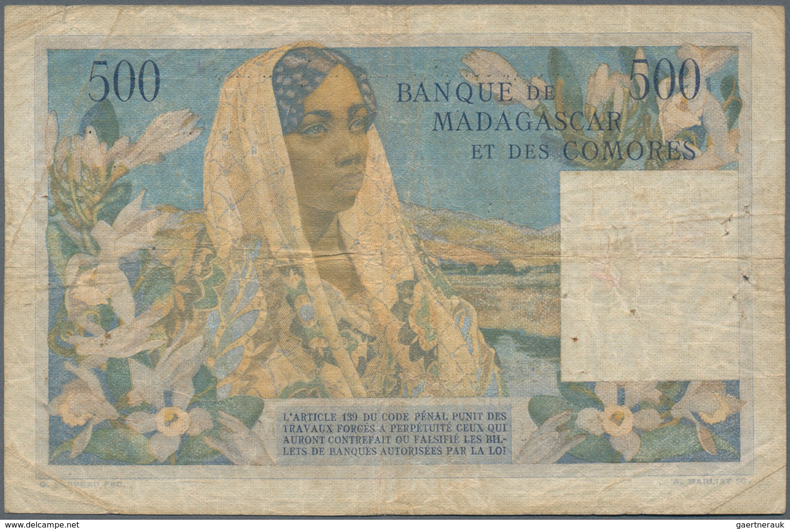 Madagascar: Institut D'Émission Malgache / Famoaham-Bolan'ny Repoblika Malagasy 500 Francs 1952 (196 - Madagascar