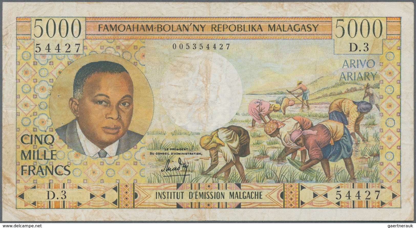 Madagascar: Institut D'Émission Malgache / Famoaham-Bolan'ny Repoblika Malagasy 5000 Francs = 1000 A - Madagaskar