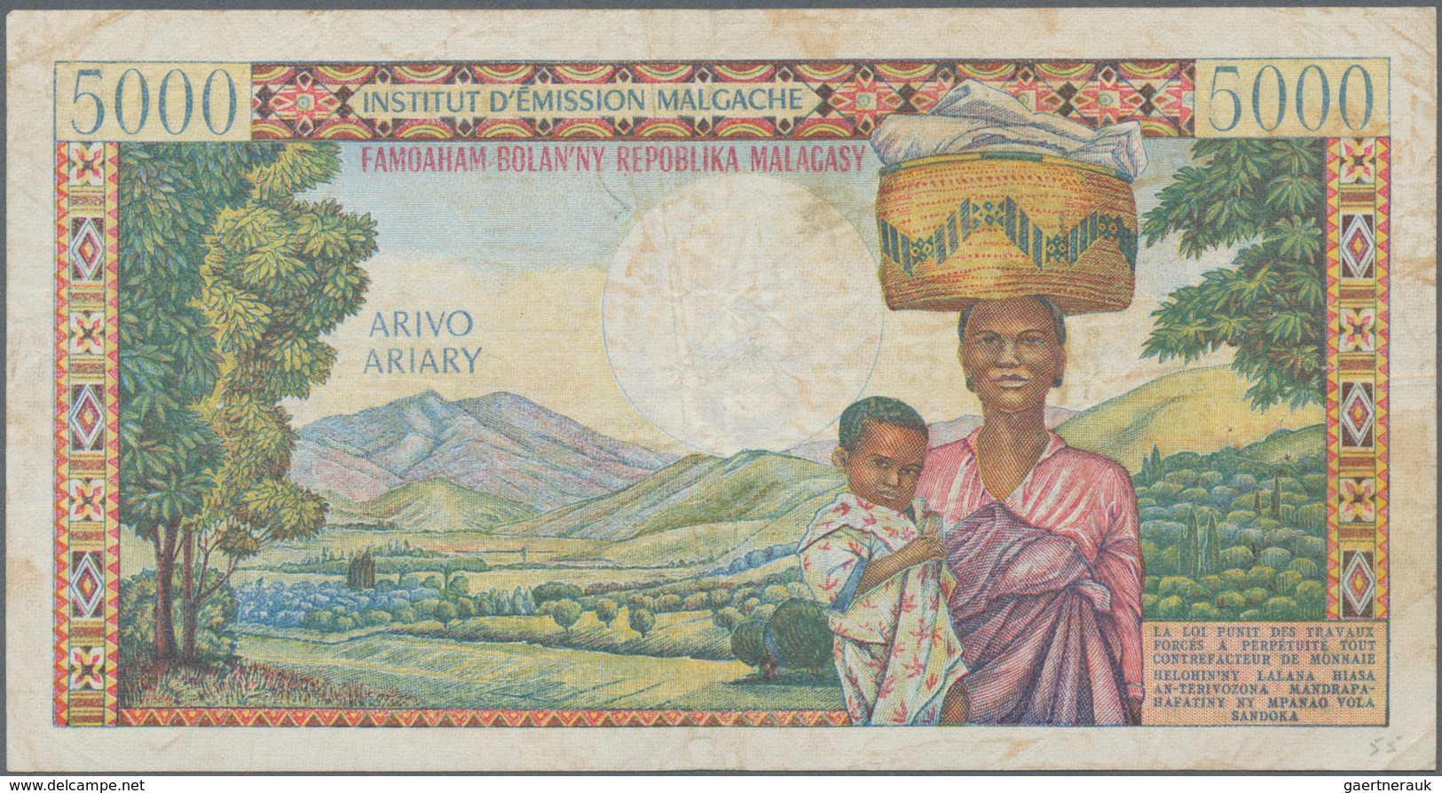 Madagascar: Institut D'Émission Malgache / Famoaham-Bolan'ny Repoblika Malagasy 5000 Francs = 1000 A - Madagascar