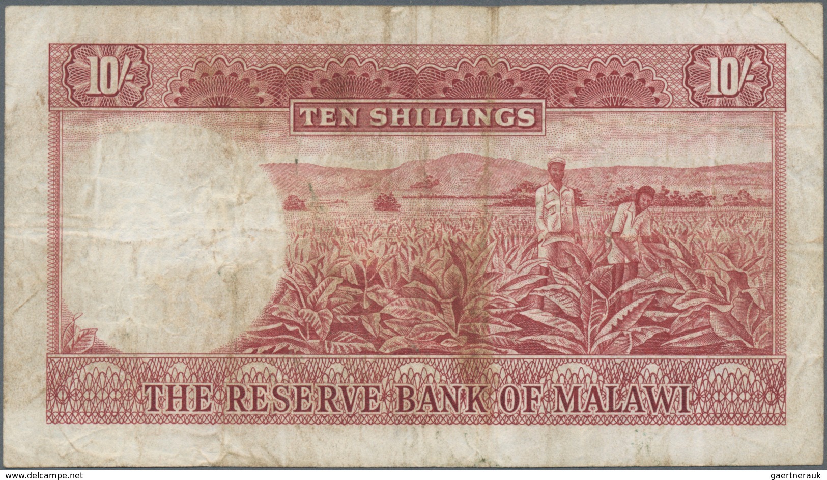 Malawi: Reserve Bank Of Malawi 10 Shillings L.1964, P.2, Lightly Stained Paper With Several Folds. C - Malawi