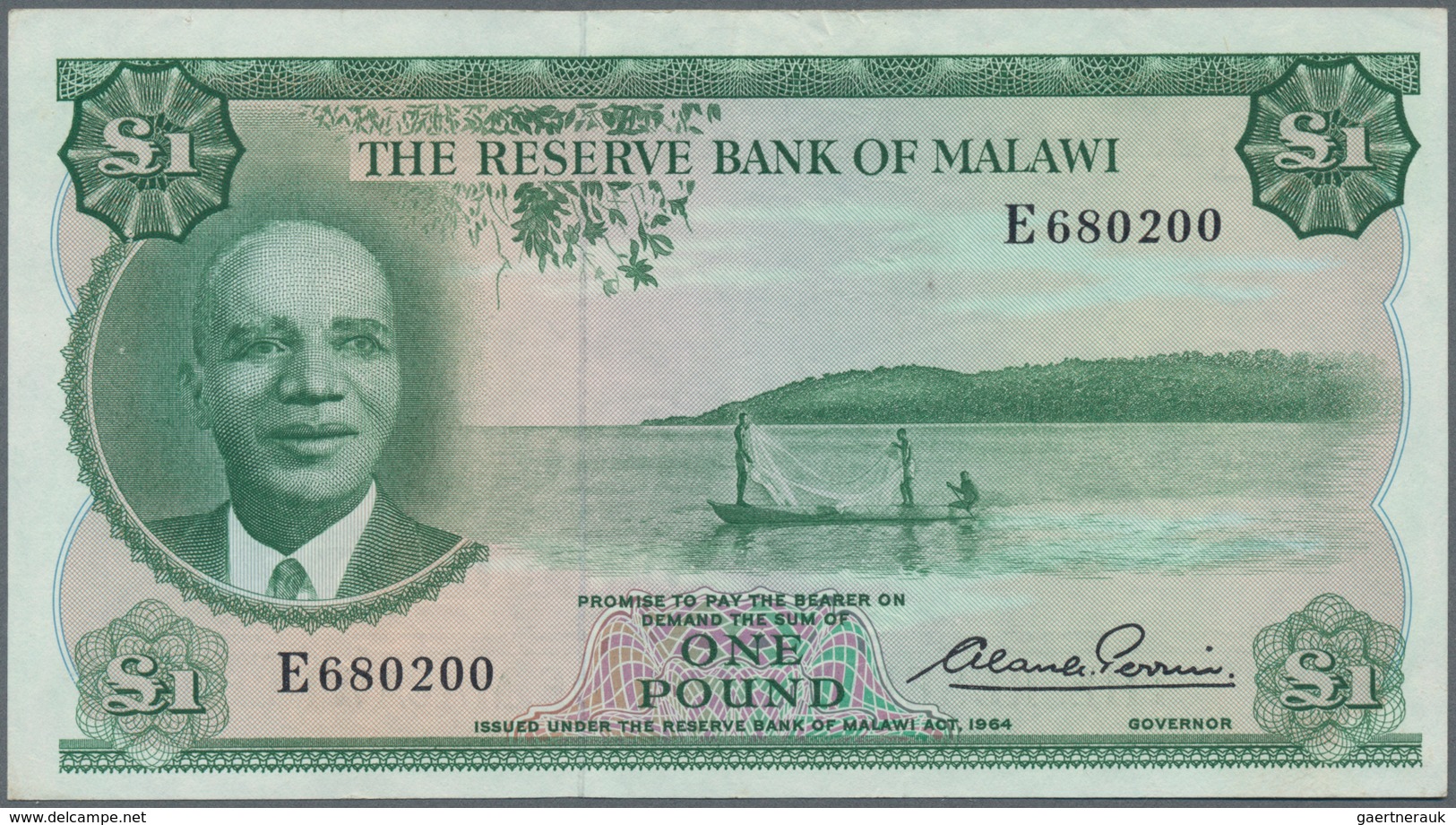 Malawi: Reserve Bank Of Malawi 1 Pound L.1964, P.3, Great Original Shape With A Few Soft Folds, Stil - Malawi