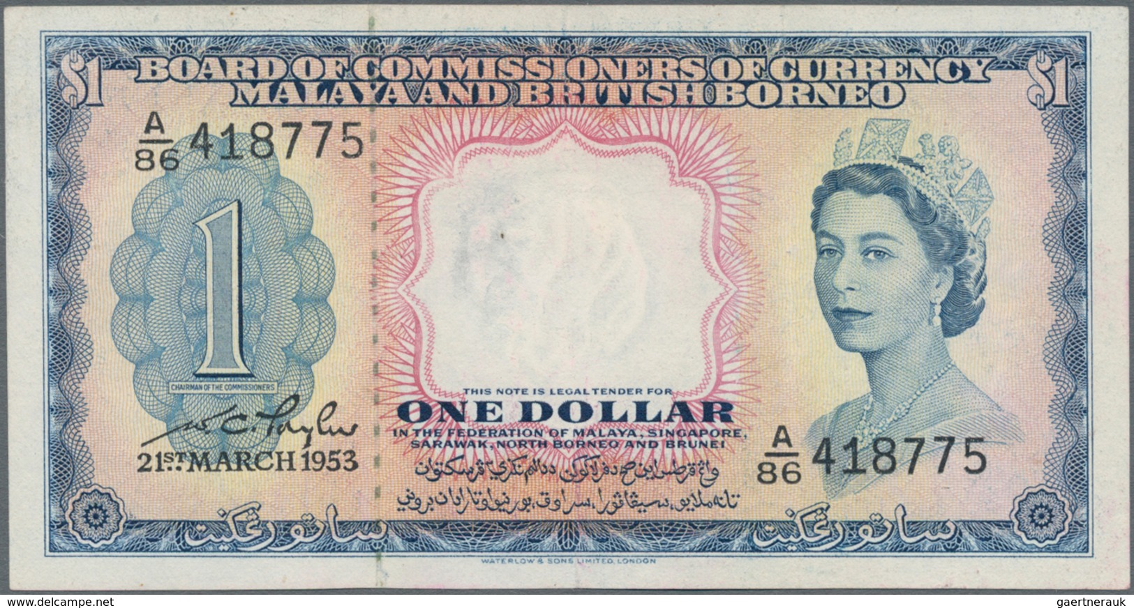 Malaya & British Borneo: Pair With 1 And 10 Dollars 1953, P.1, 3, Both In VF/VF+ Condition. (2 Pcs.) - Malaysia