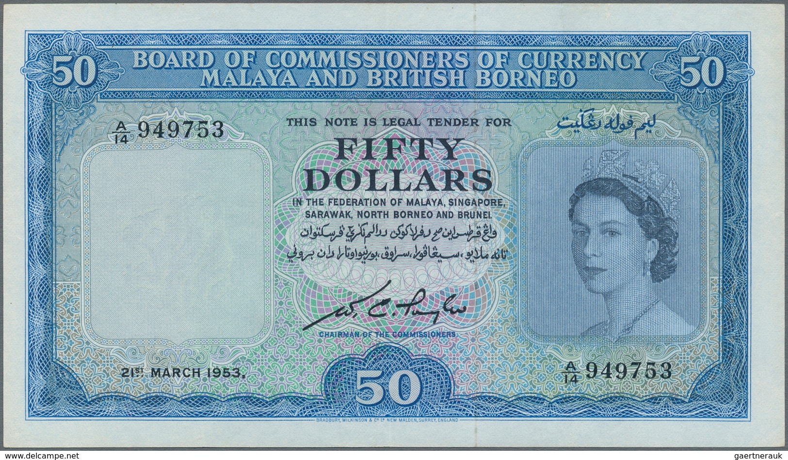 Malaya & British Borneo: Board Of Commissioners Of Currency 50 Dollars March 21st 1953, P.4, Almost - Malasia