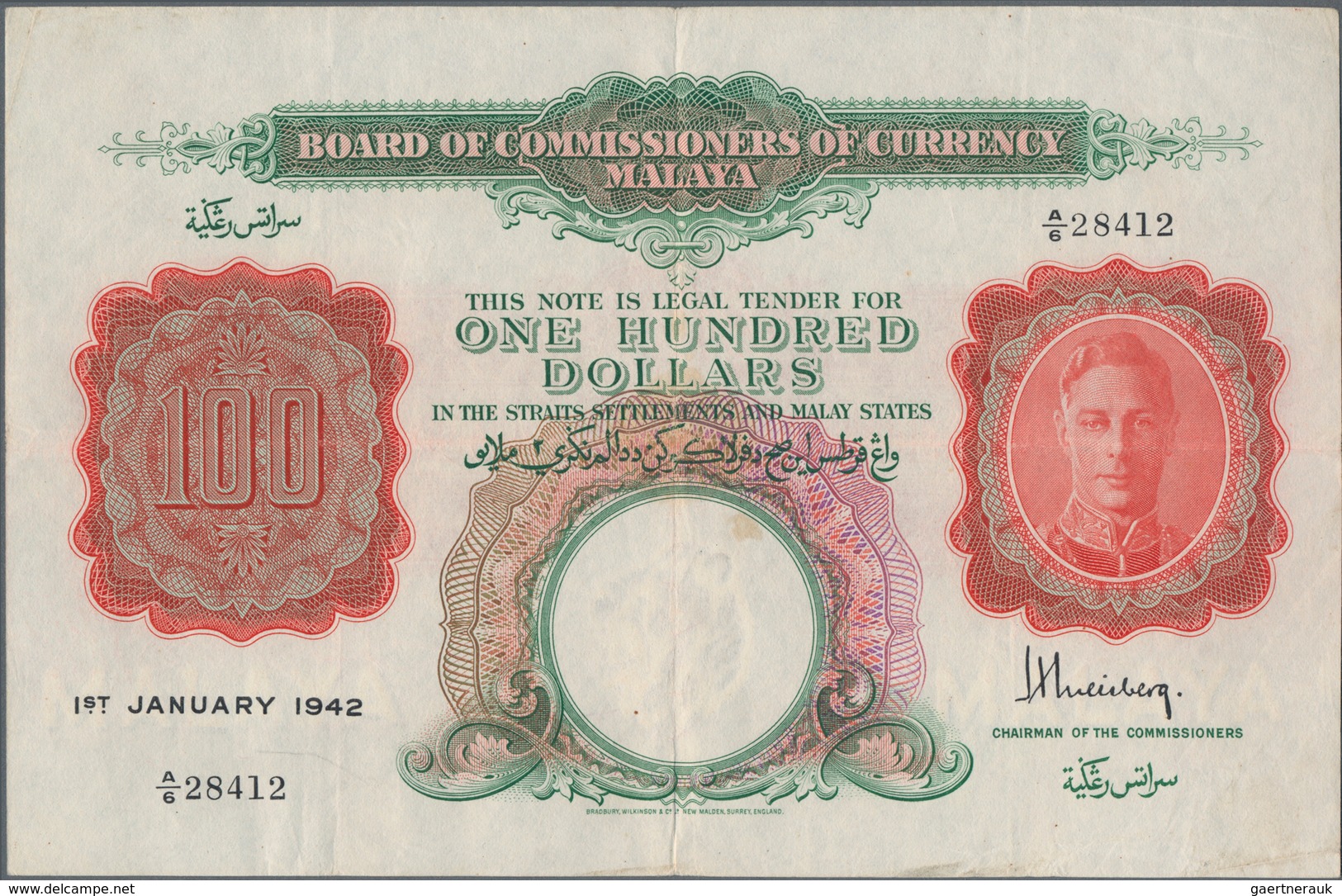 Malaya:  Board Of Commissioners Of Currency 100 Dollars 1942, P.15, Great Original Shape With Strong - Maleisië