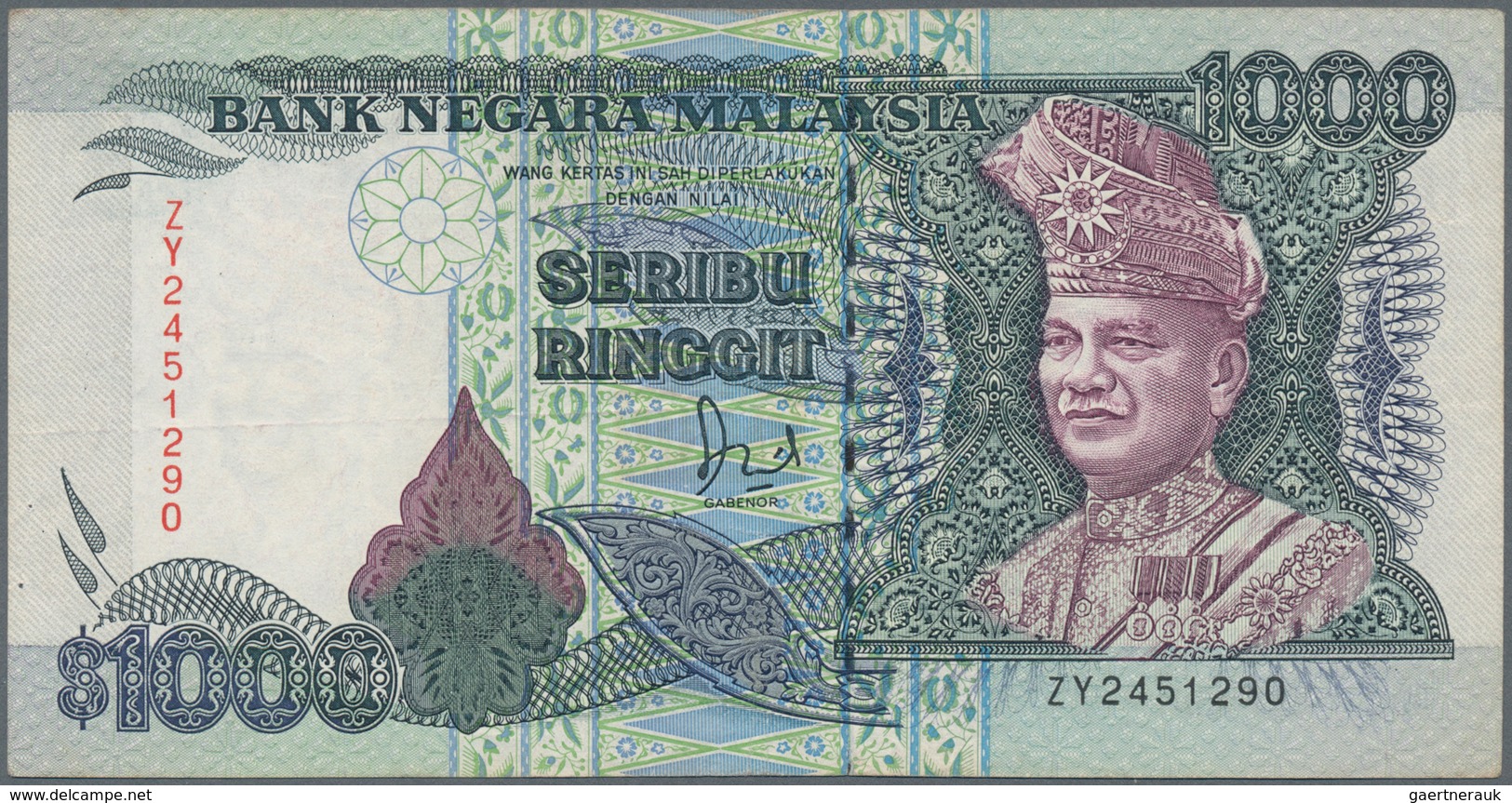 Malaysia: Bank Negara Malaysia 1000 Ringgit ND(1987), P.34, Tiny Pinholes At Left, Some Folds And Mi - Malasia