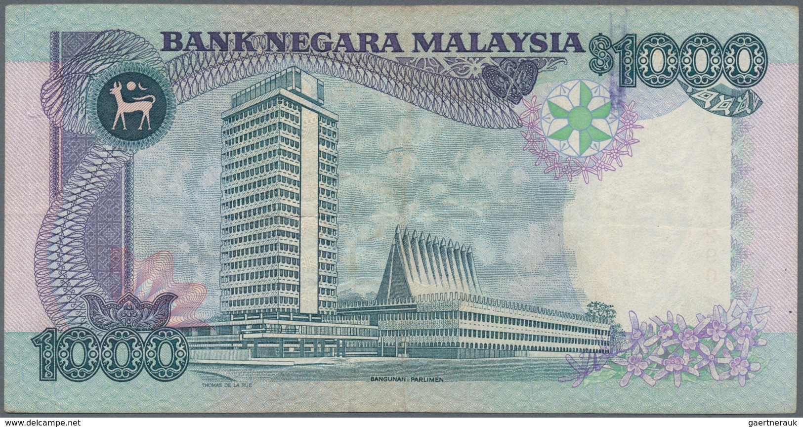 Malaysia: Bank Negara Malaysia 1000 Ringgit ND(1987), P.34, Tiny Pinholes At Left, Some Folds And Mi - Malasia