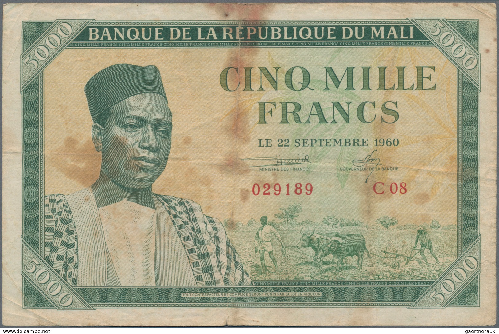 Mali: Very Nice Set With 5 Banknotes Banque De La République Du Mali With 100 And 5000 Francs First - Mali