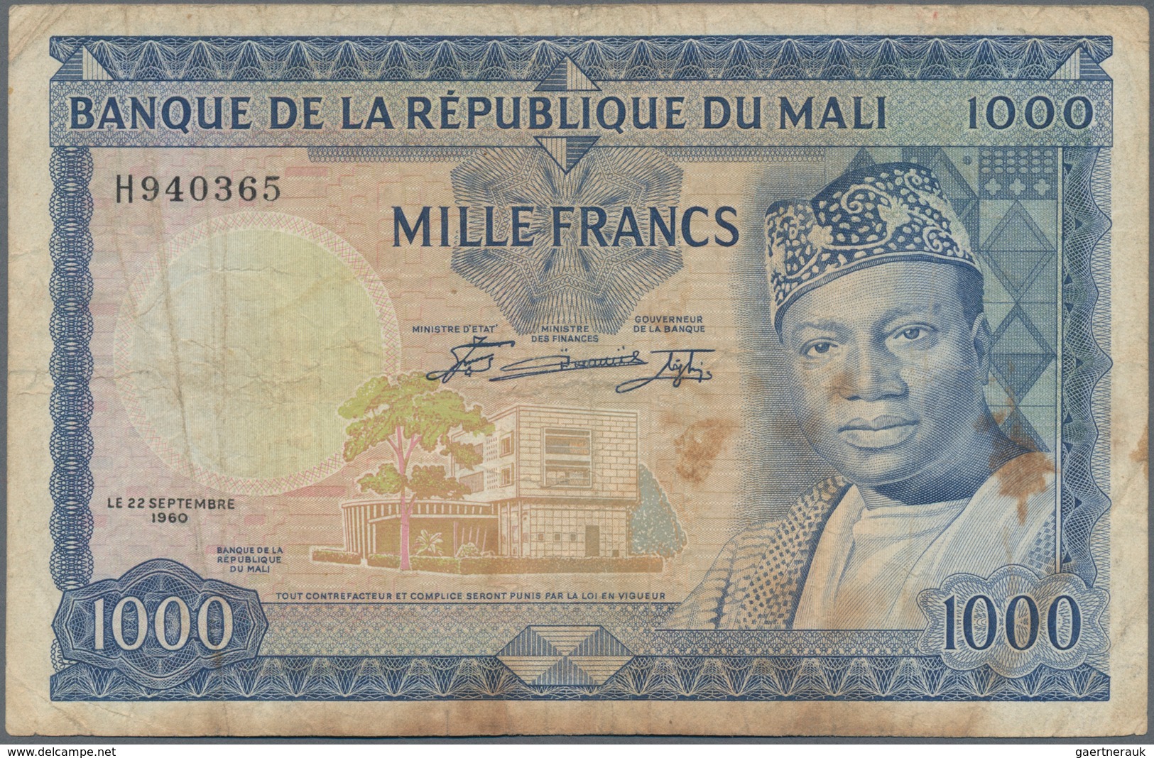 Mali: Very nice set with 5 banknotes Banque de la République du Mali with 100 and 5000 Francs first