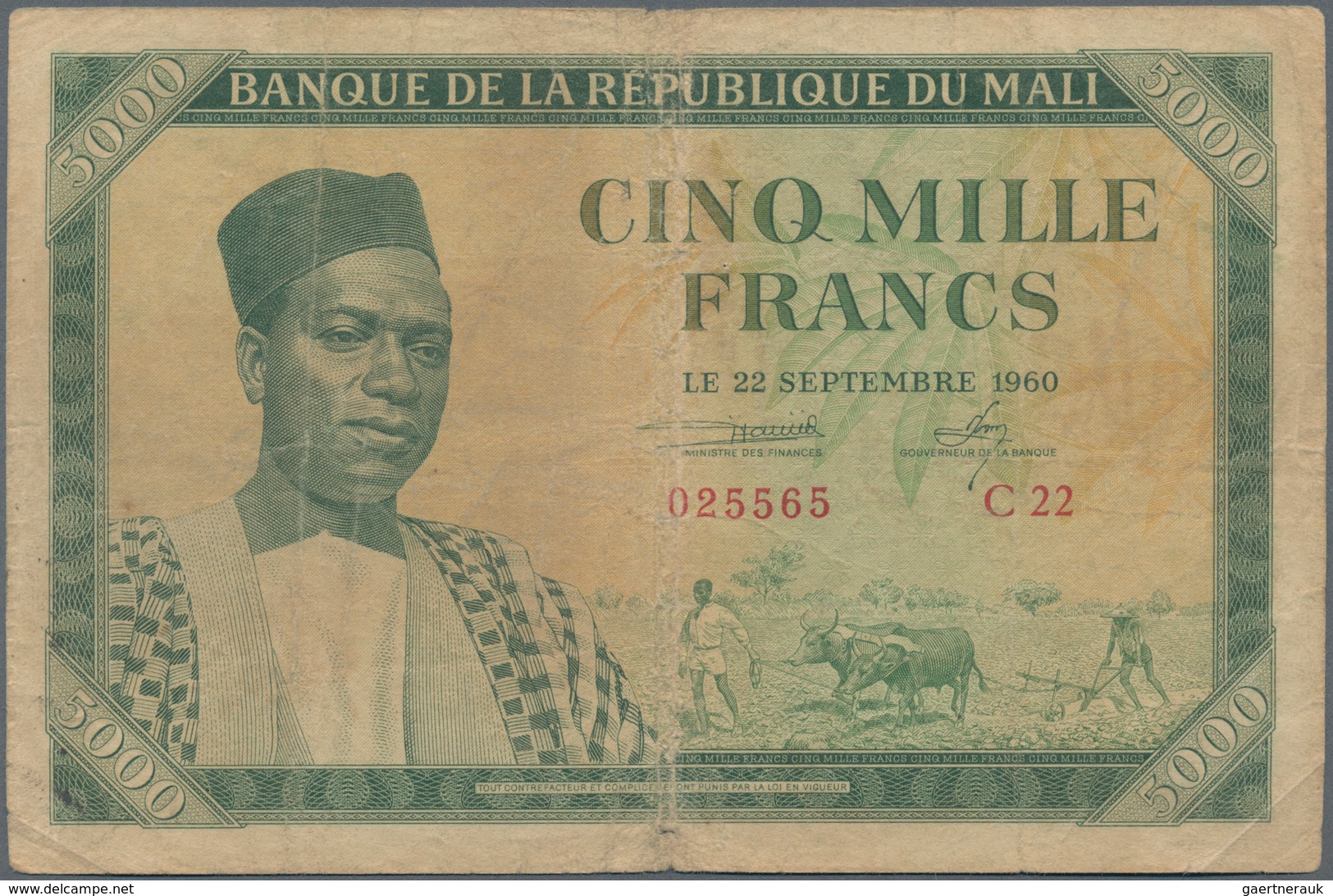 Mali: Banque De La République Du Mali 5000 Francs 1960, P.5, Toned Paper With A Number Of Pinholes A - Mali