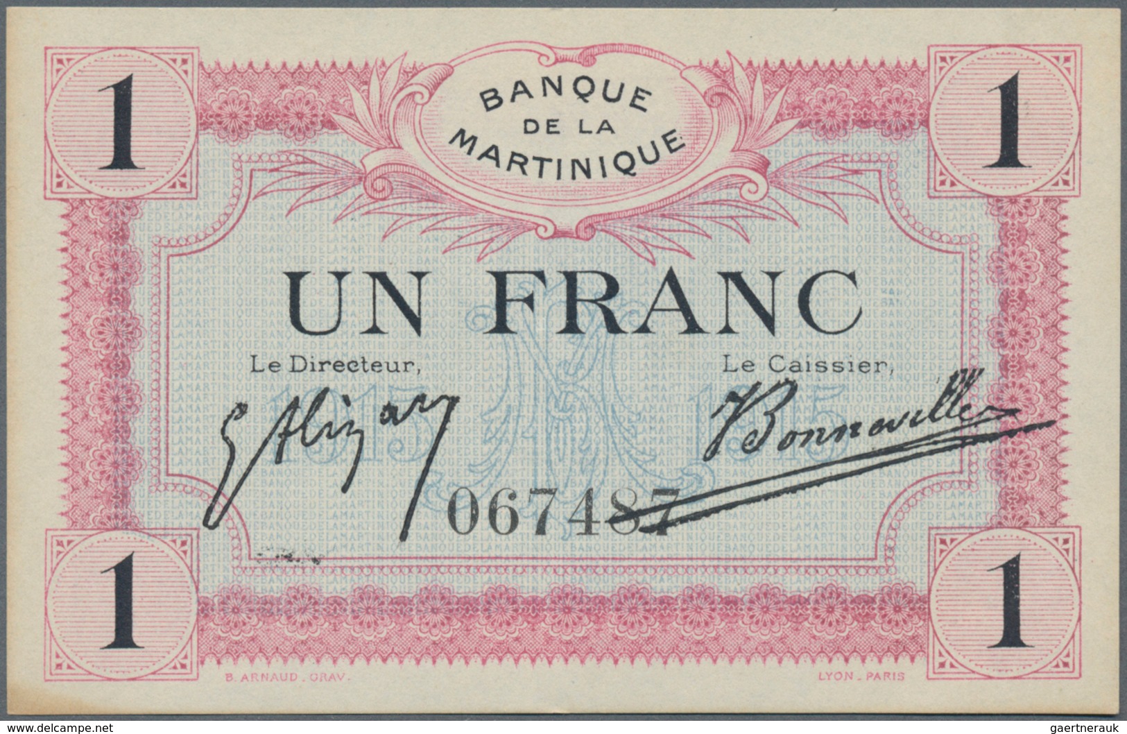 Martinique:  Banque De La Martinique 1 Franc ND(1915), P.10, Almost Perfect Condition, Completely Un - Andere & Zonder Classificatie