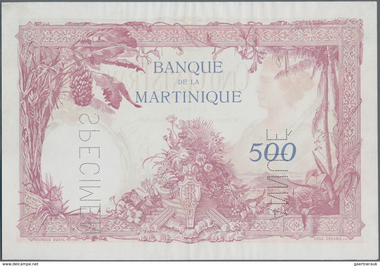 Martinique: Banque De La Martinique 500 Francs ND(1932-45) SPECIMEN, P.14s With Perforation “Annulé” - Sonstige & Ohne Zuordnung