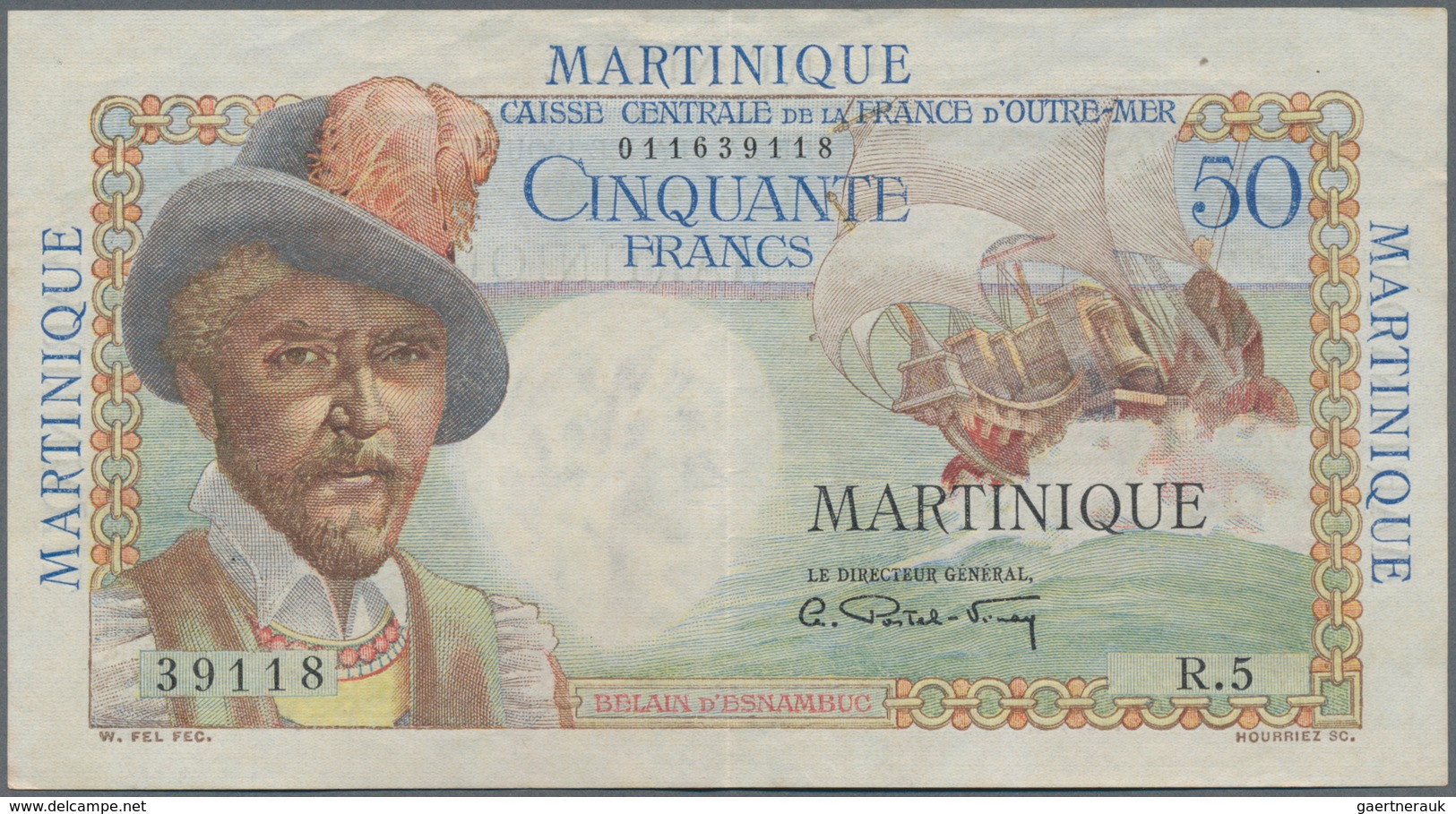 Martinique: Caisse Centrale De La France D'Outre-Mer 50 Francs ND(1947-49), P.30, Very Nice Note Wit - Andere & Zonder Classificatie