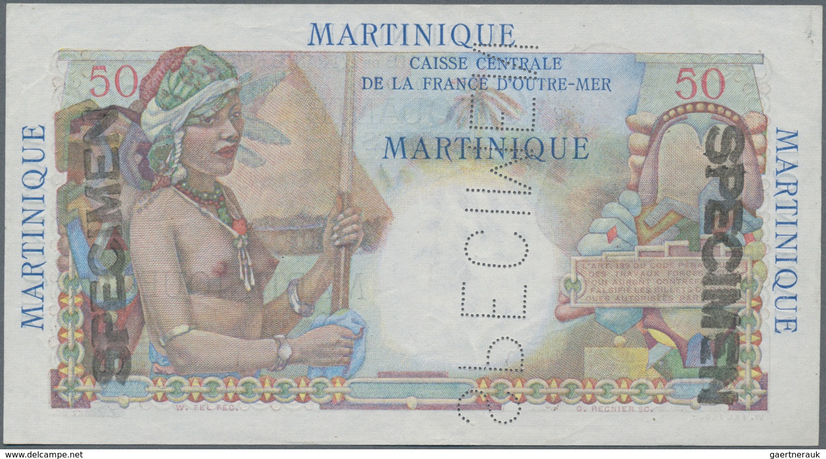 Martinique:  Caisse Centrale De La France D'Outre-Mer 50 Francs ND(1947-49) SPECIMEN, P.30s With Zer - Sonstige & Ohne Zuordnung