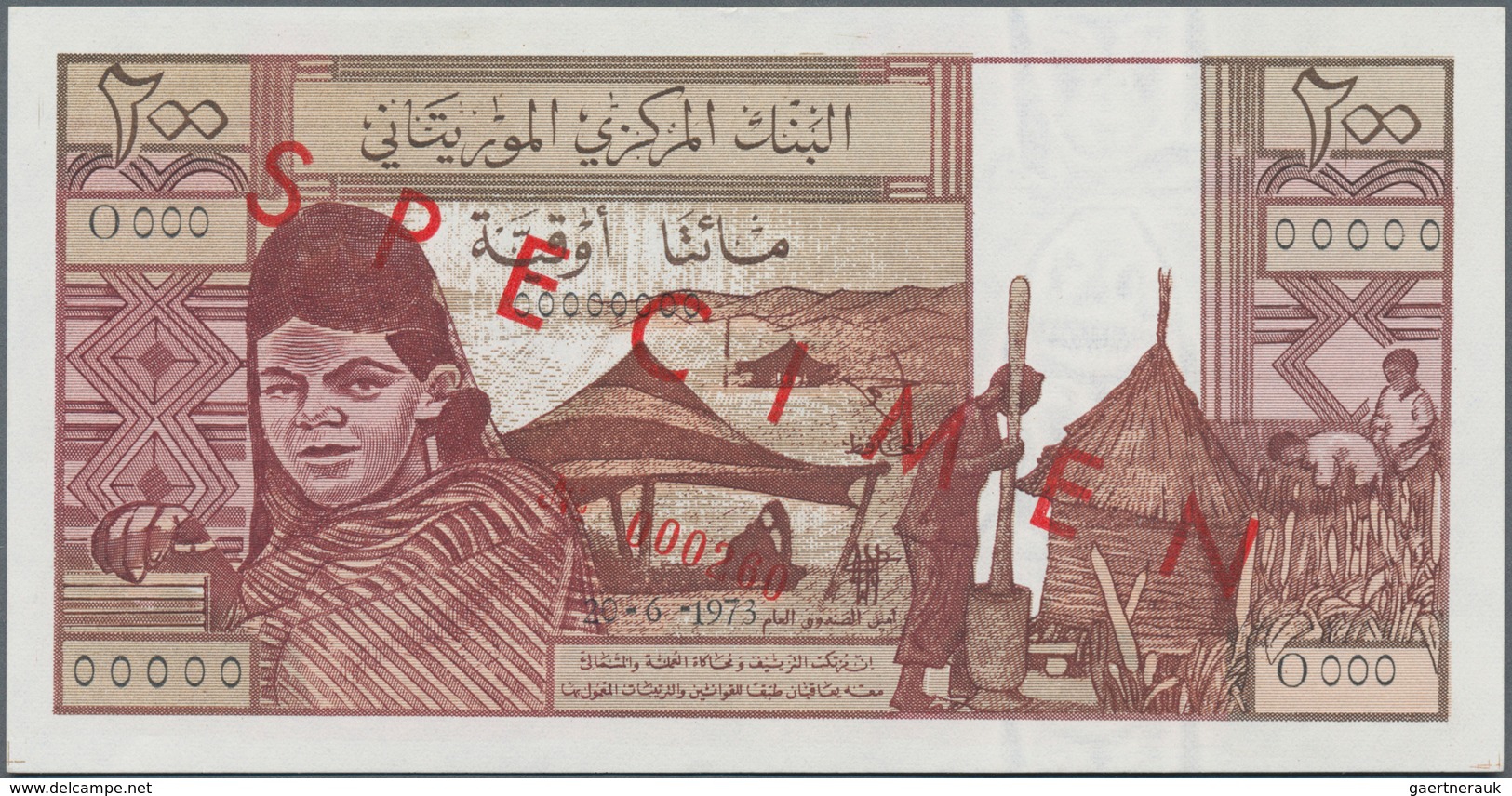 Mauritania / Mauretanien:  Banque Centrale De Mauritanie 200 Ouguiya 1973 SPECIMEN, P.2s In Perfect - Mauritania