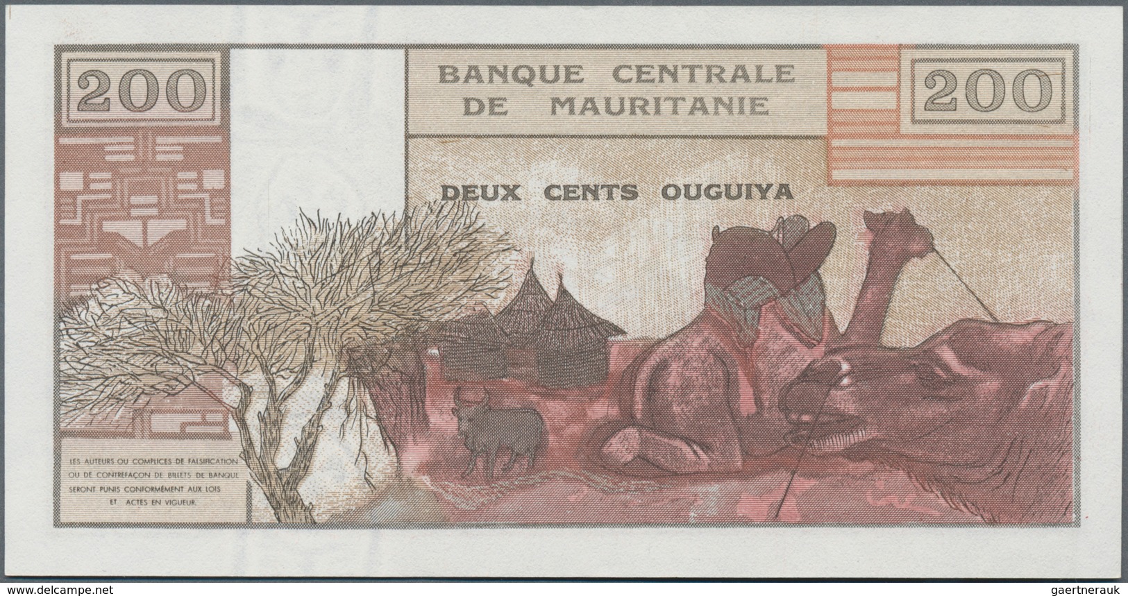 Mauritania / Mauretanien:  Banque Centrale De Mauritanie 200 Ouguiya 1973 SPECIMEN, P.2s In Perfect - Mauritanië