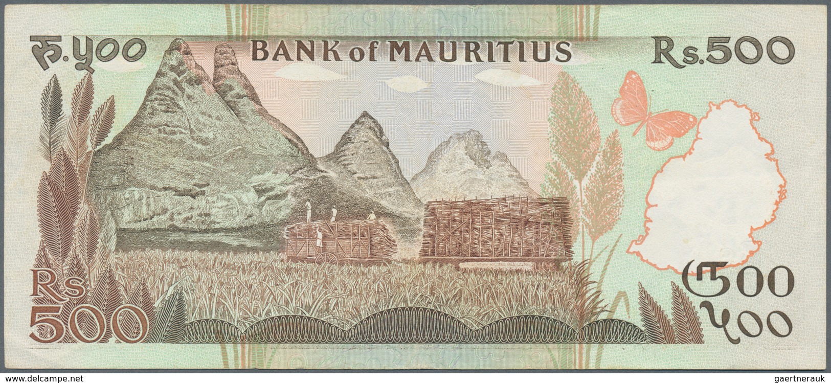 Mauritius: Pair With 500 Rupees ND(1988) P.40b (VF+) And 200 Rupees ND(1985) P.39 (UNC). (2 Pcs.) - Mauritius
