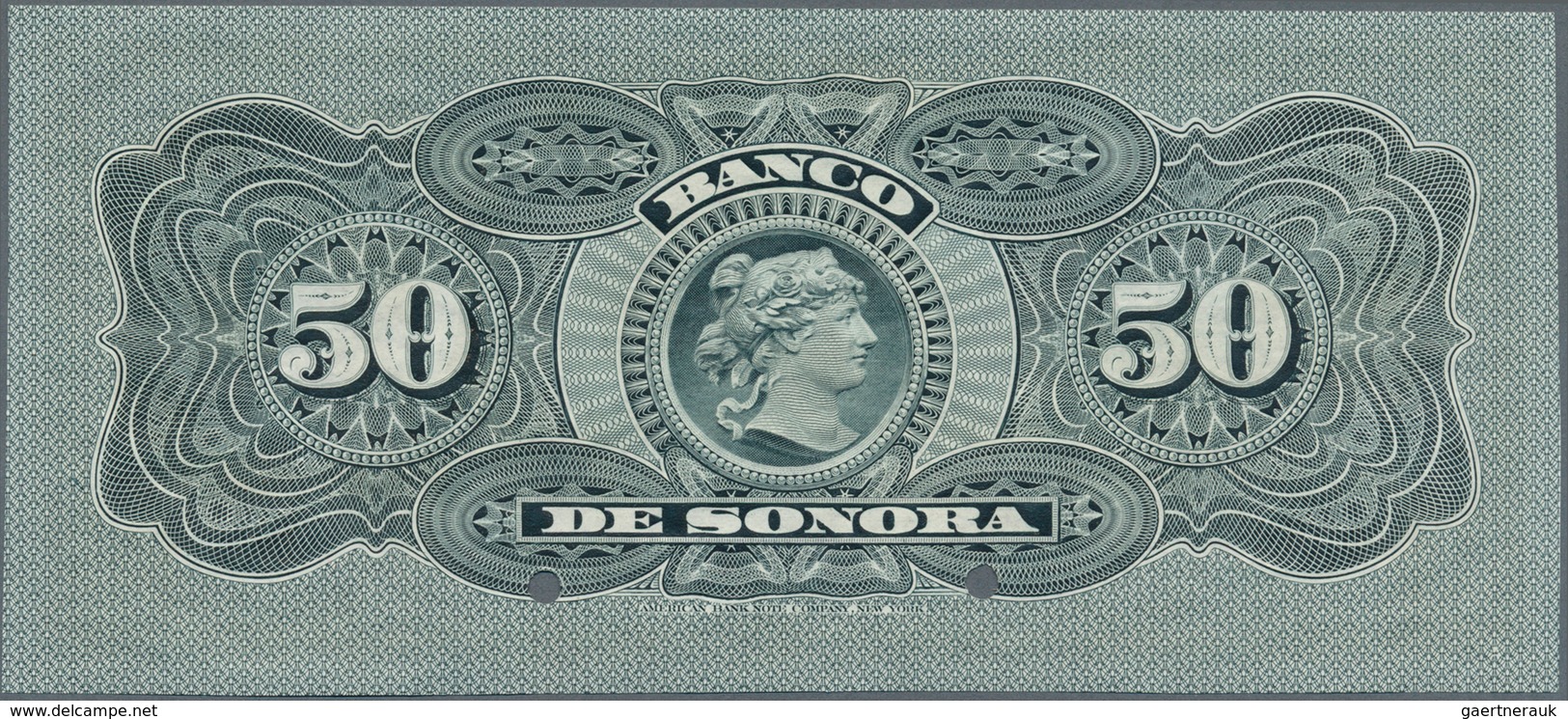 Mexico: El Banco De Sonora 50 Pesos 1899-1911 SPECIMEN, P.S422s, Punch Hole Cancellation And Red Ove - México