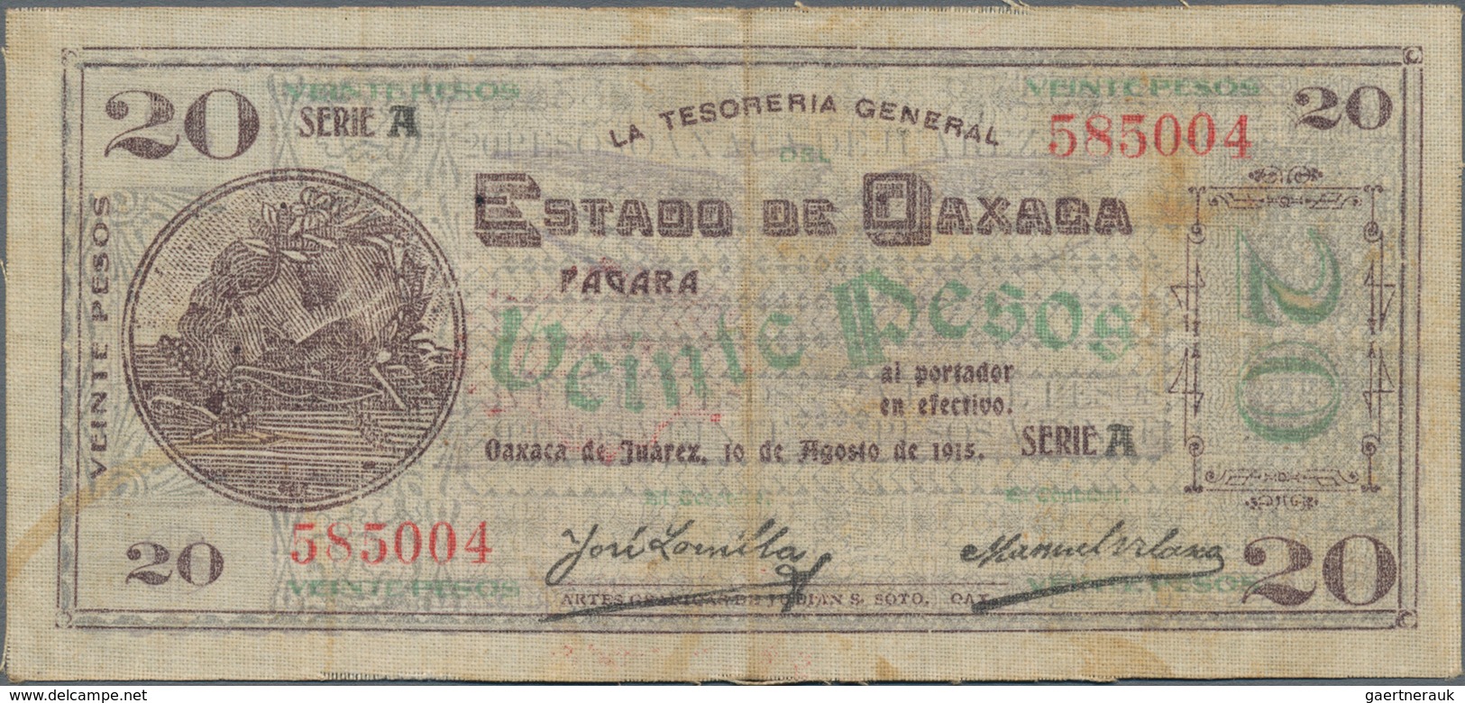 Mexico: Tesorería General Del Estado De Oaxaca 20 Pesos 1915, Series A (not Listed In The Catalog), - Mexico